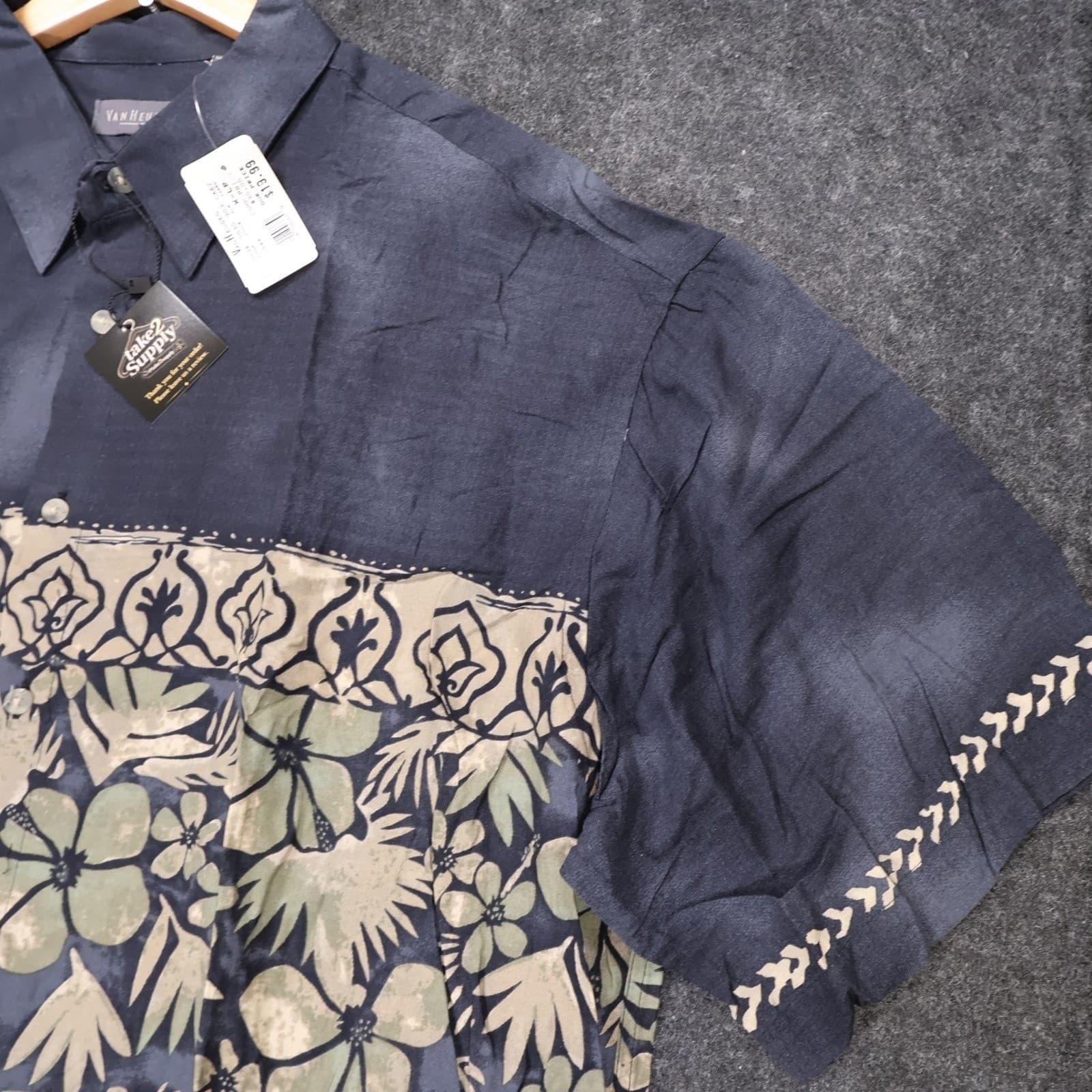 Van Heusen Button Up Shirt Mens XL Blue New Tropical Floral Rayon Vintage - Thumbnail 6