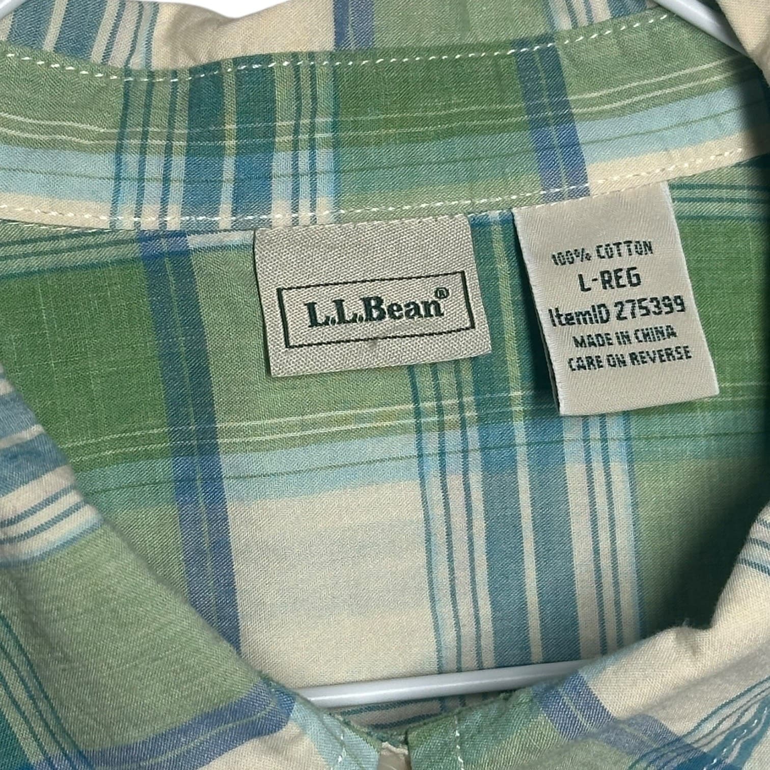 L.L.Bean Men’s Plaid Button-Down Shirt Green Blue Cotton Size L Regular - Thumbnail 4