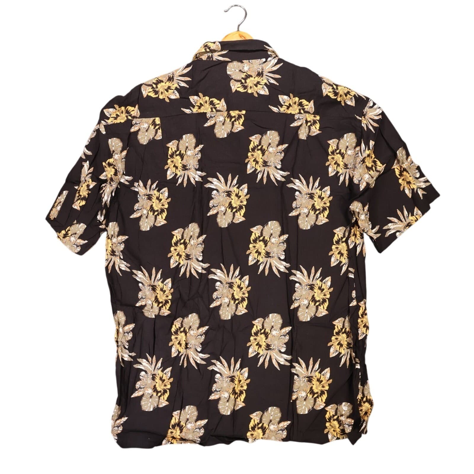 Crossings Button Up Shirt Mens XL Black New Vintage Floral Short Sleeve Viscose - Thumbnail 2