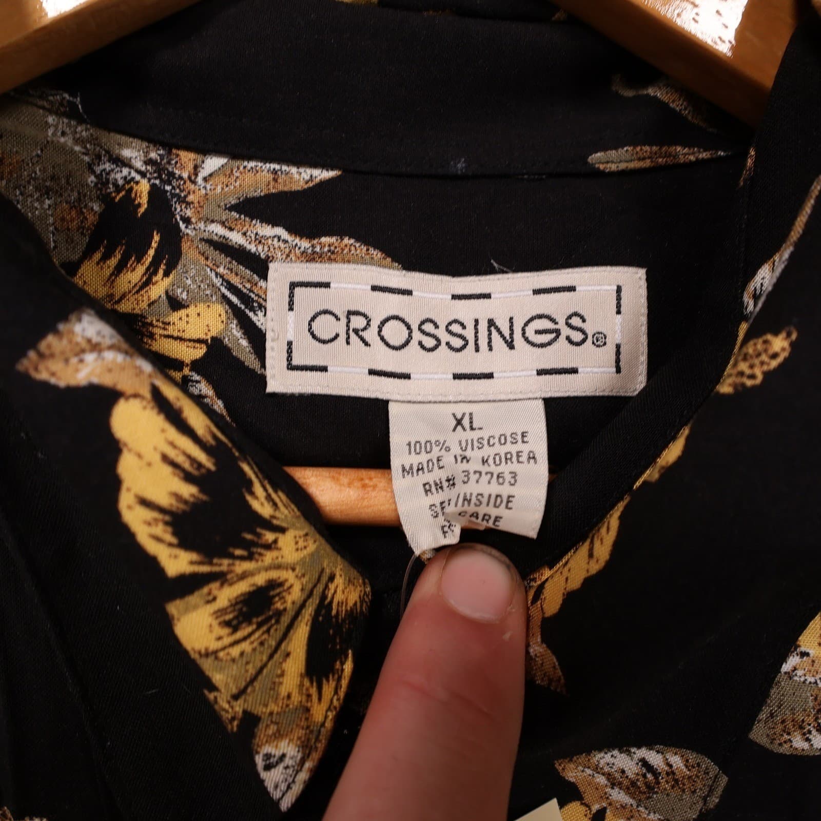 Crossings Button Up Shirt Mens XL Black New Vintage Floral Short Sleeve Viscose - Thumbnail 7