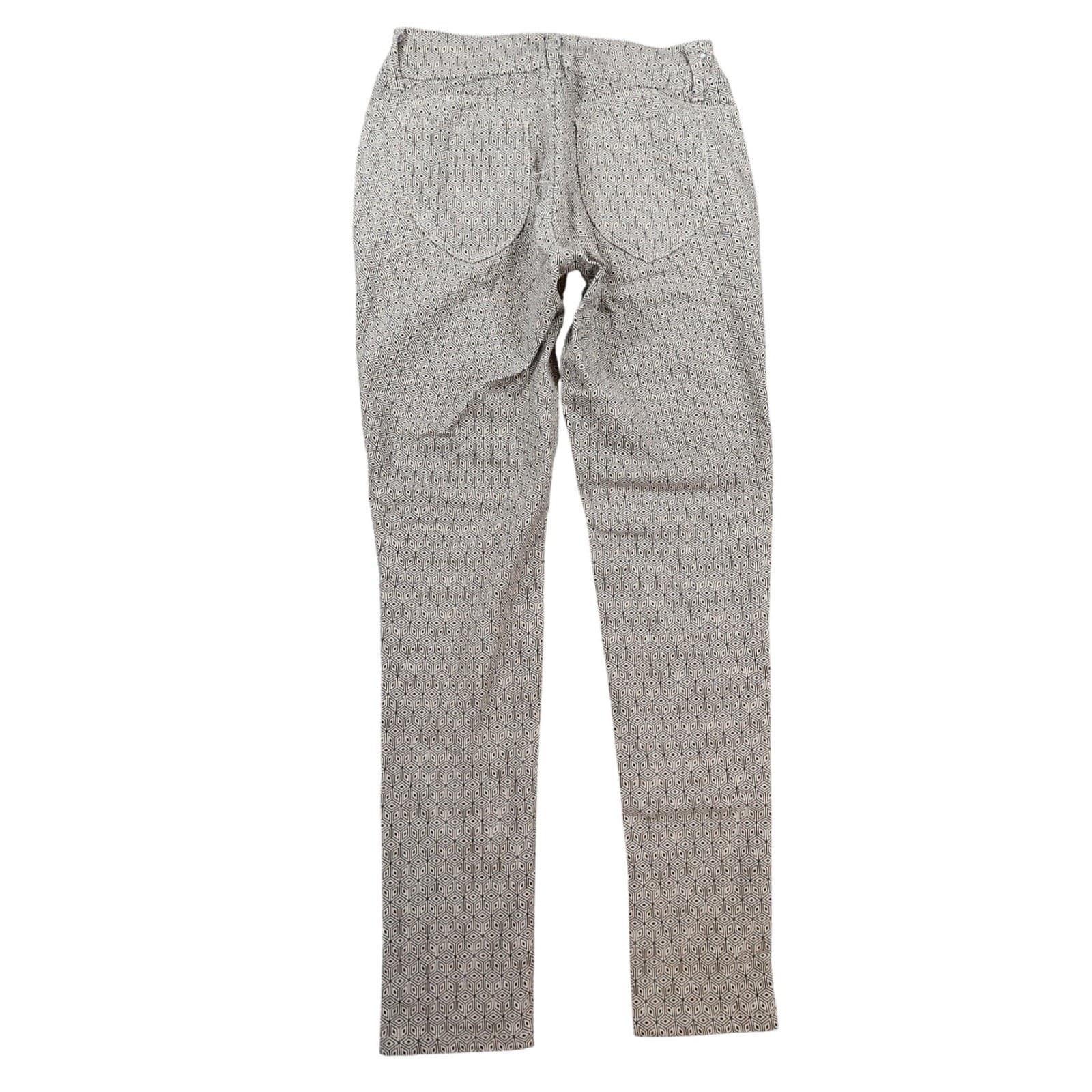 Sabrina Lauren Skinny Pants Womens 6 Tan Black Geometric Rayon Blend Slim Fit - Thumbnail 2