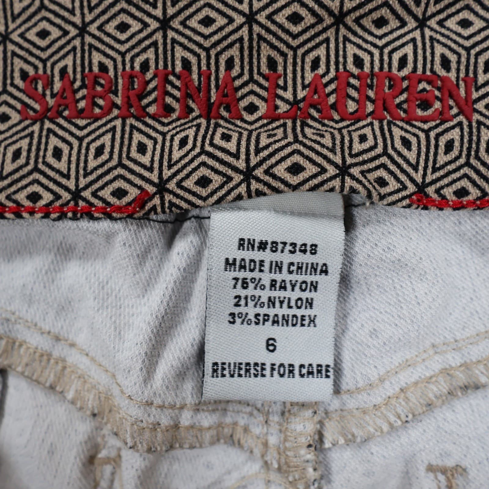 Sabrina Lauren Skinny Pants Womens 6 Tan Black Geometric Rayon Blend Slim Fit - Thumbnail 7