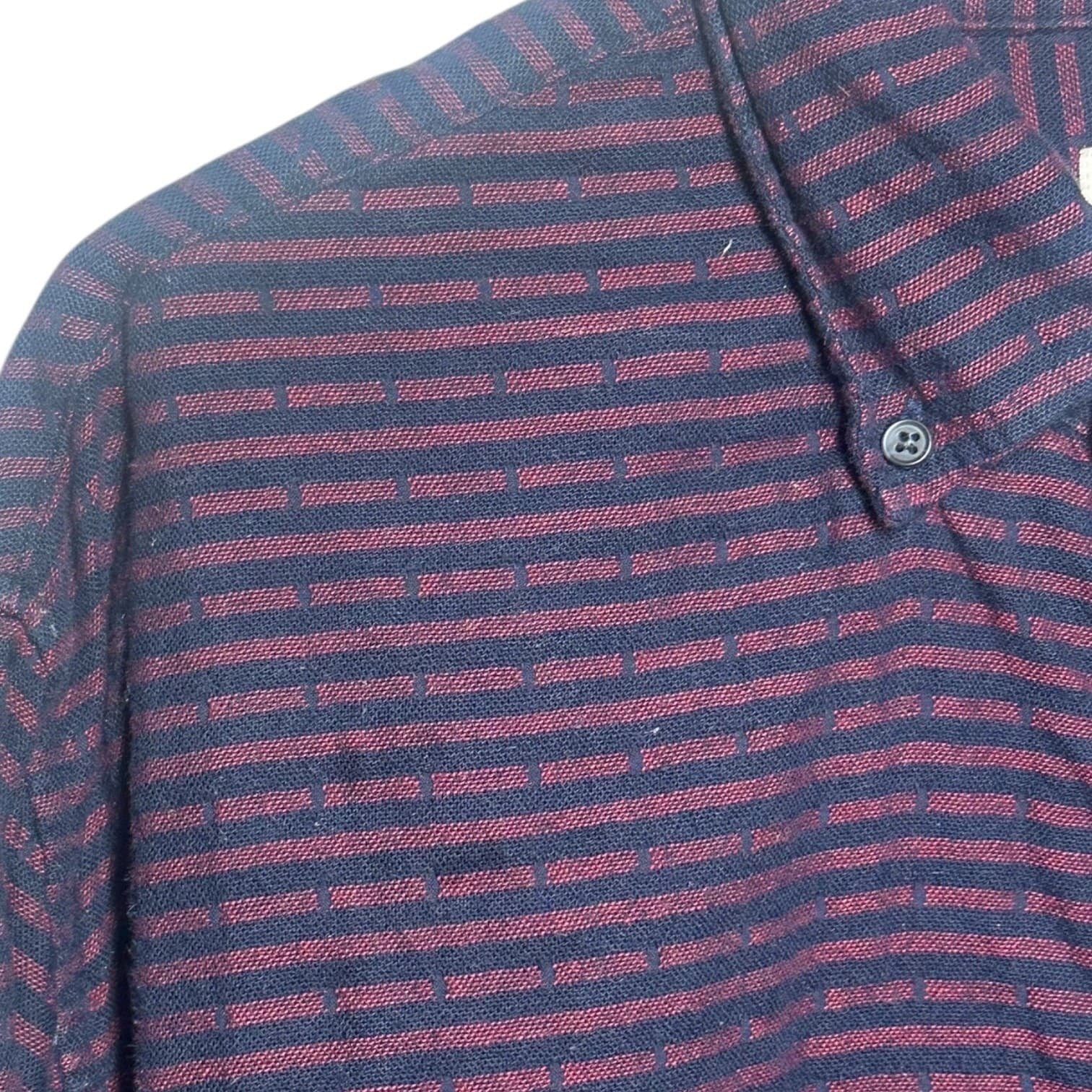 Merona Men’s Button-Down Shirt Striped Long Sleeve Burgundy Navy XL - Thumbnail 3