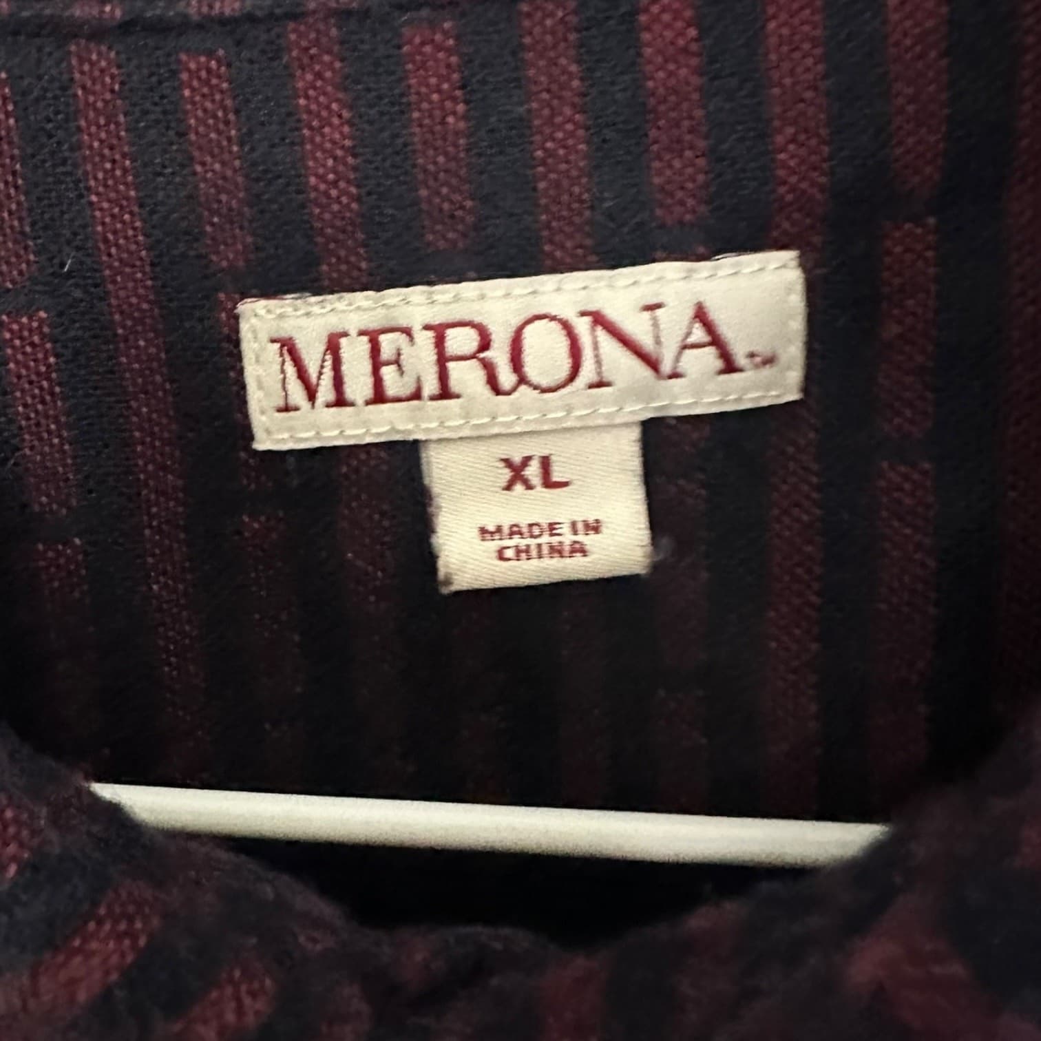 Merona Men’s Button-Down Shirt Striped Long Sleeve Burgundy Navy XL - Thumbnail 4