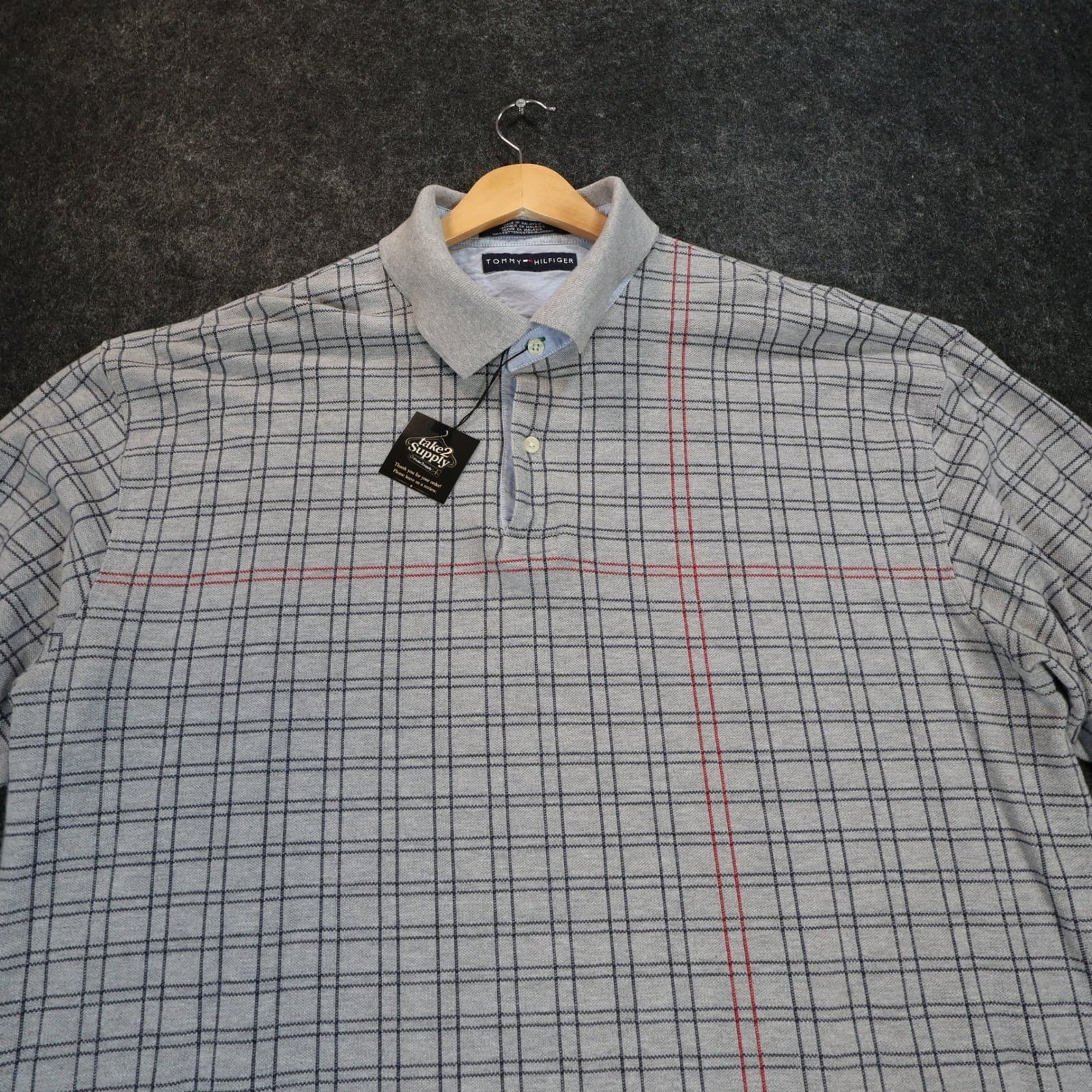 Tommy Hilfiger Polo Shirt Mens XXL Gray Excellent Plaid Short Sleeve Cotton - Thumbnail 3