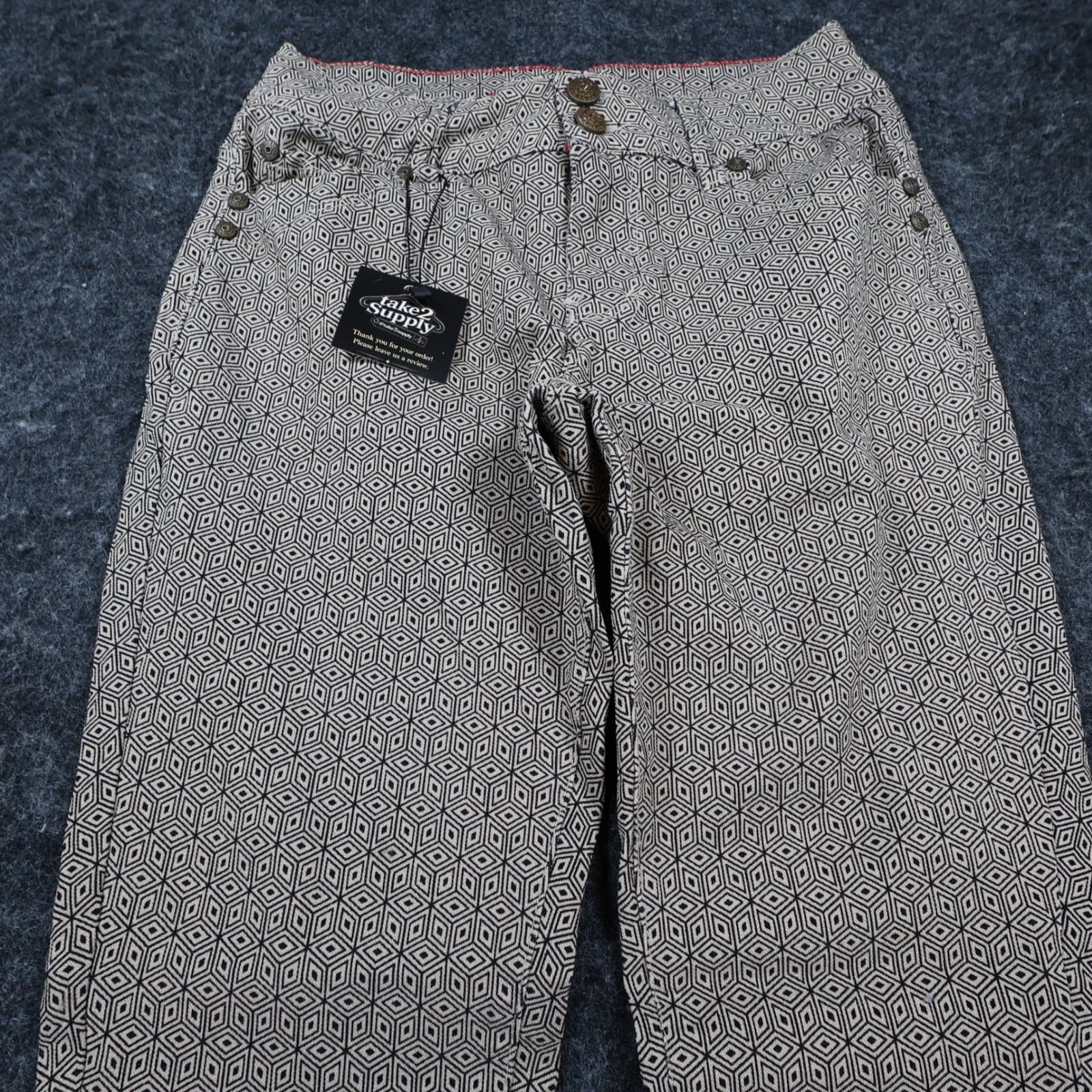 Sabrina Lauren Skinny Pants Womens 6 Tan Black Geometric Rayon Blend Slim Fit - Thumbnail 8