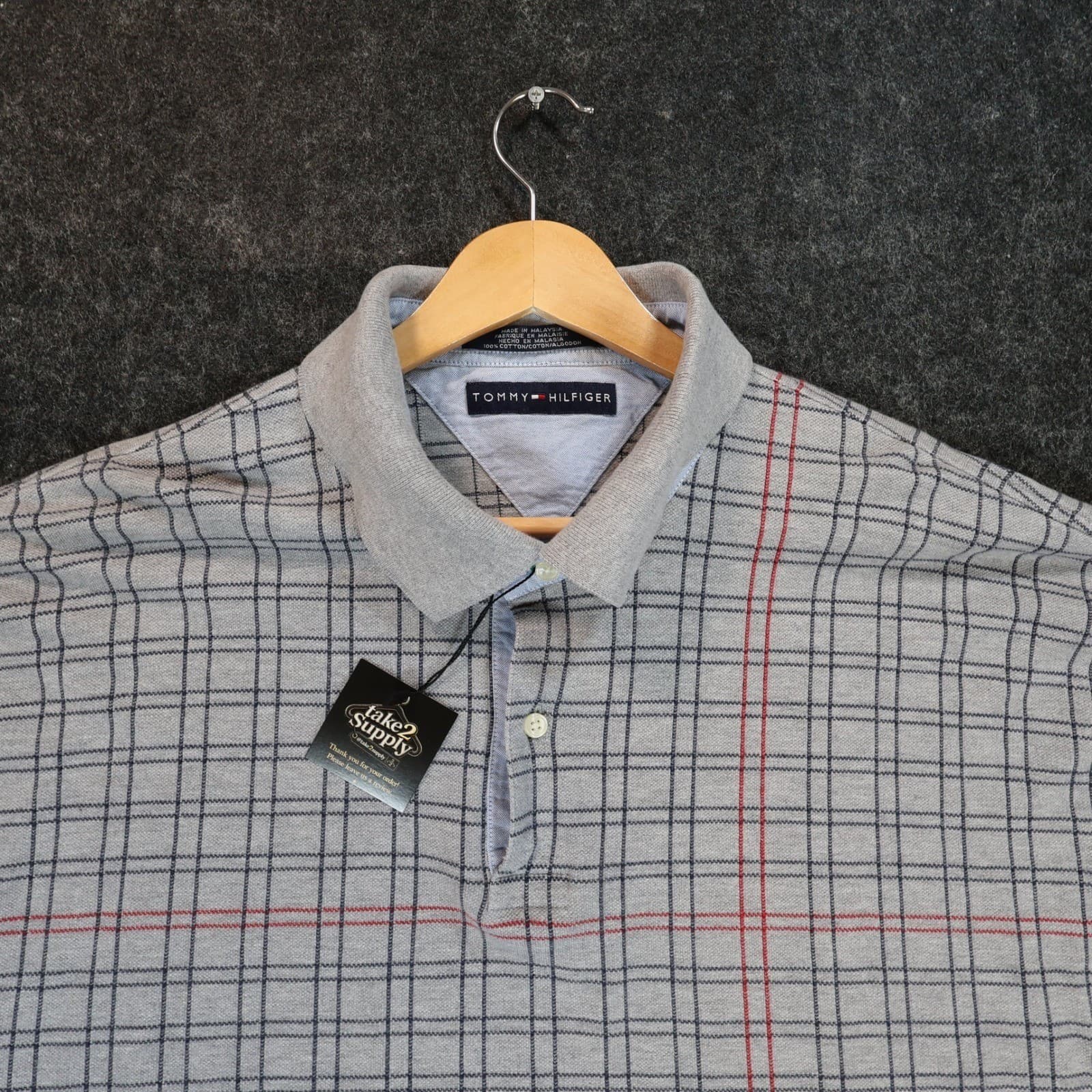 Tommy Hilfiger Polo Shirt Mens XXL Gray Excellent Plaid Short Sleeve Cotton - Thumbnail 5