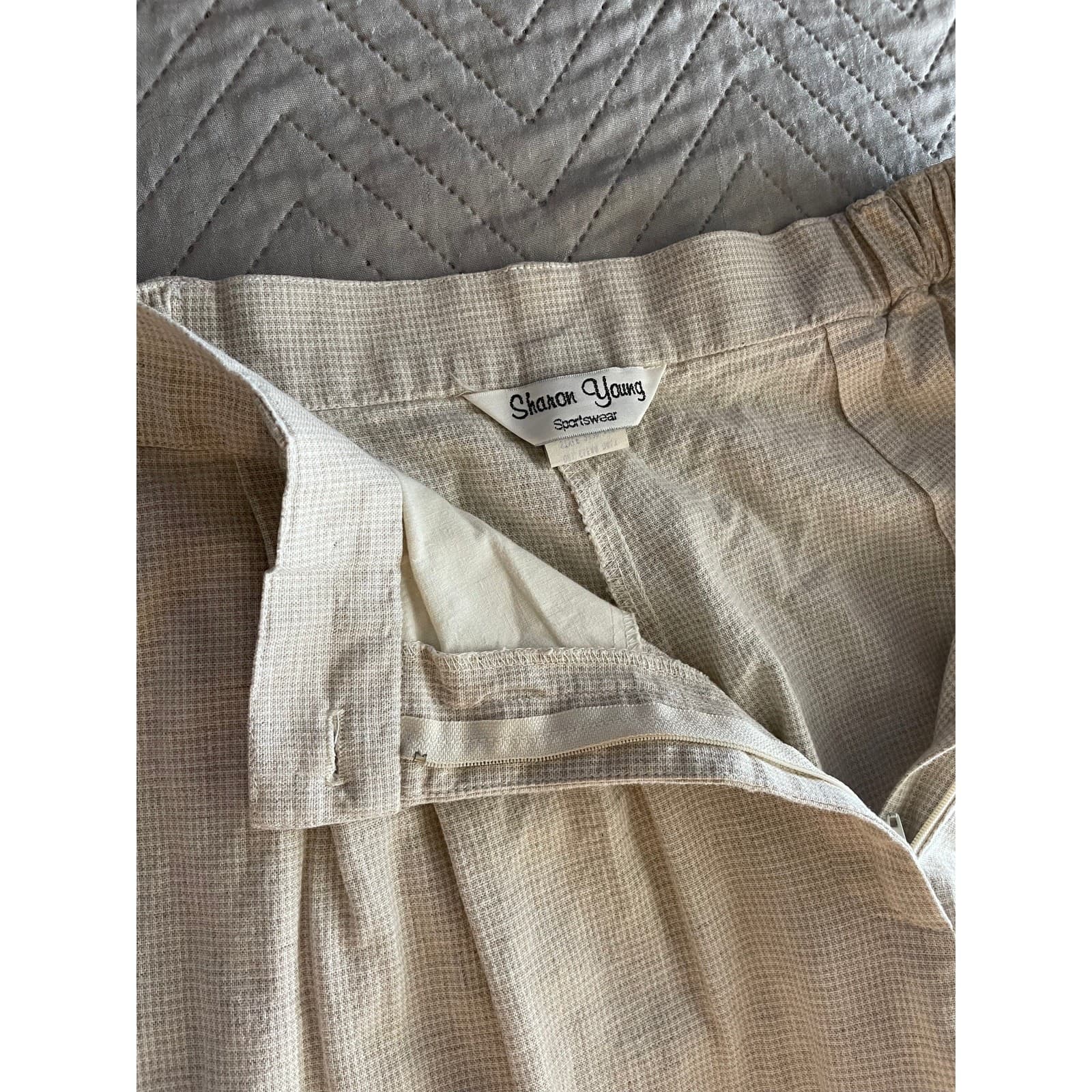 Vintage Sharon Young Womens Size 28 Beige Linen Pants - Thumbnail 5