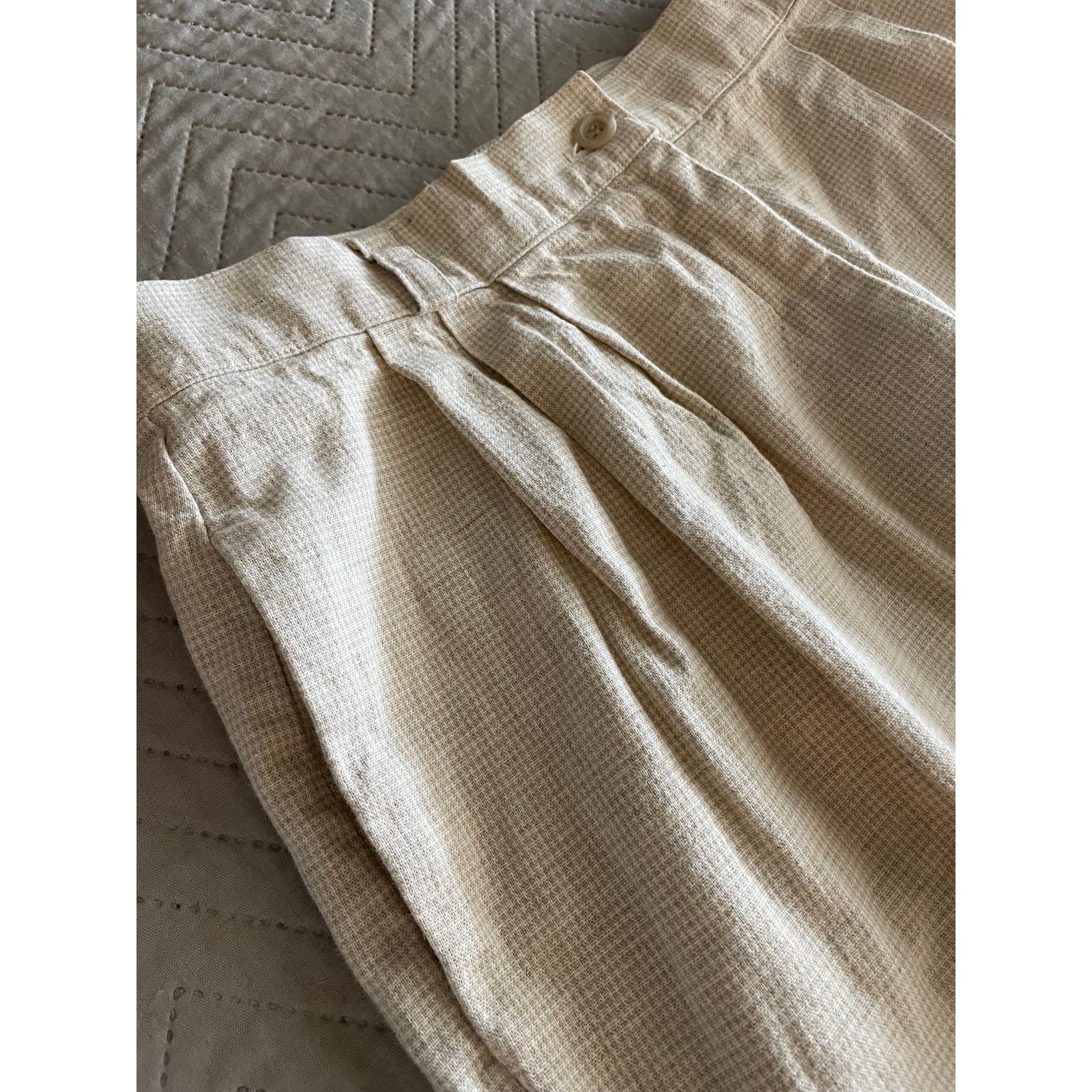 Vintage Sharon Young Womens Size 28 Beige Linen Pants - Thumbnail 4