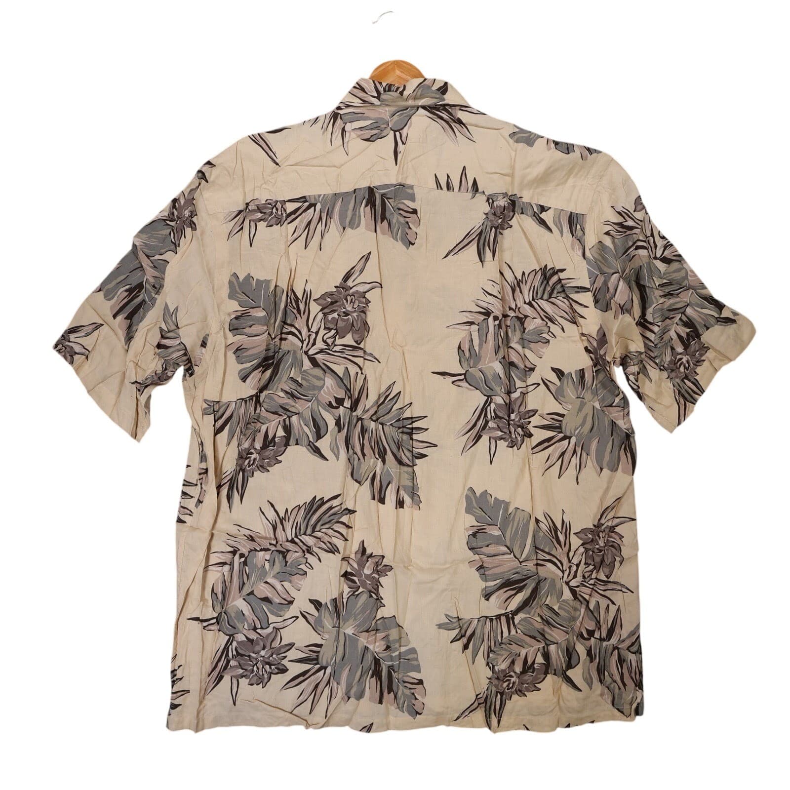 Nautica Button Up Shirt Mens XL Tan NEW Hawaiian Floral Tropical Rayon Vintage - Thumbnail 2