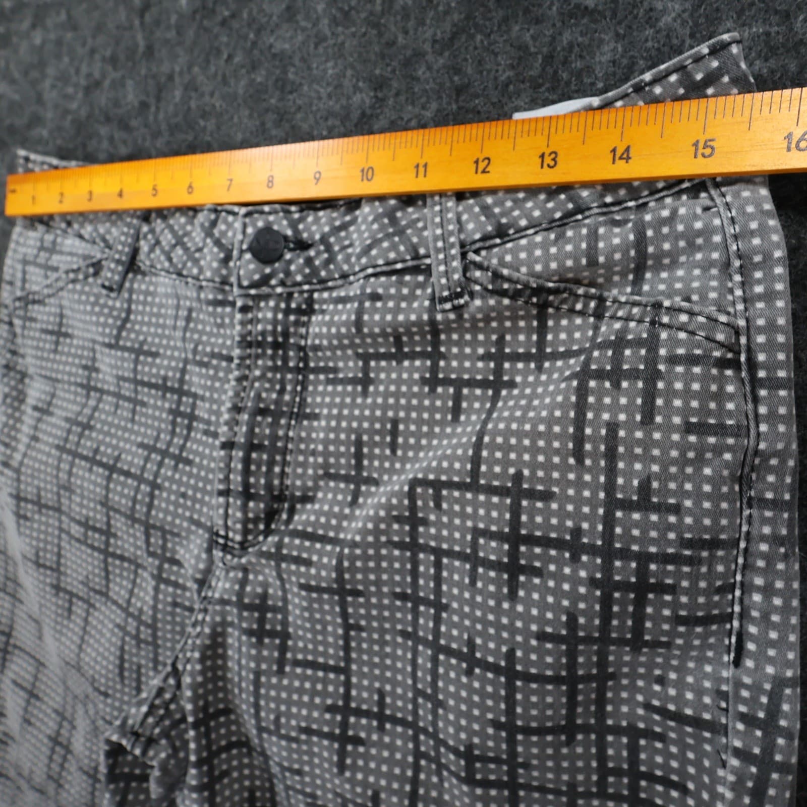 NYDJ Trouser Women Size 10 Gray Cotton Spandex Geometric Grid Print Slim Ankle - Thumbnail 5