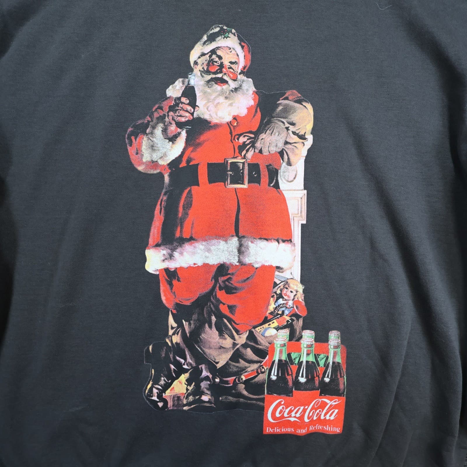 Coca-Cola Sweatshirt Mens Large Black Cotton Blend Graphic Santa Claus Holiday - Thumbnail 9