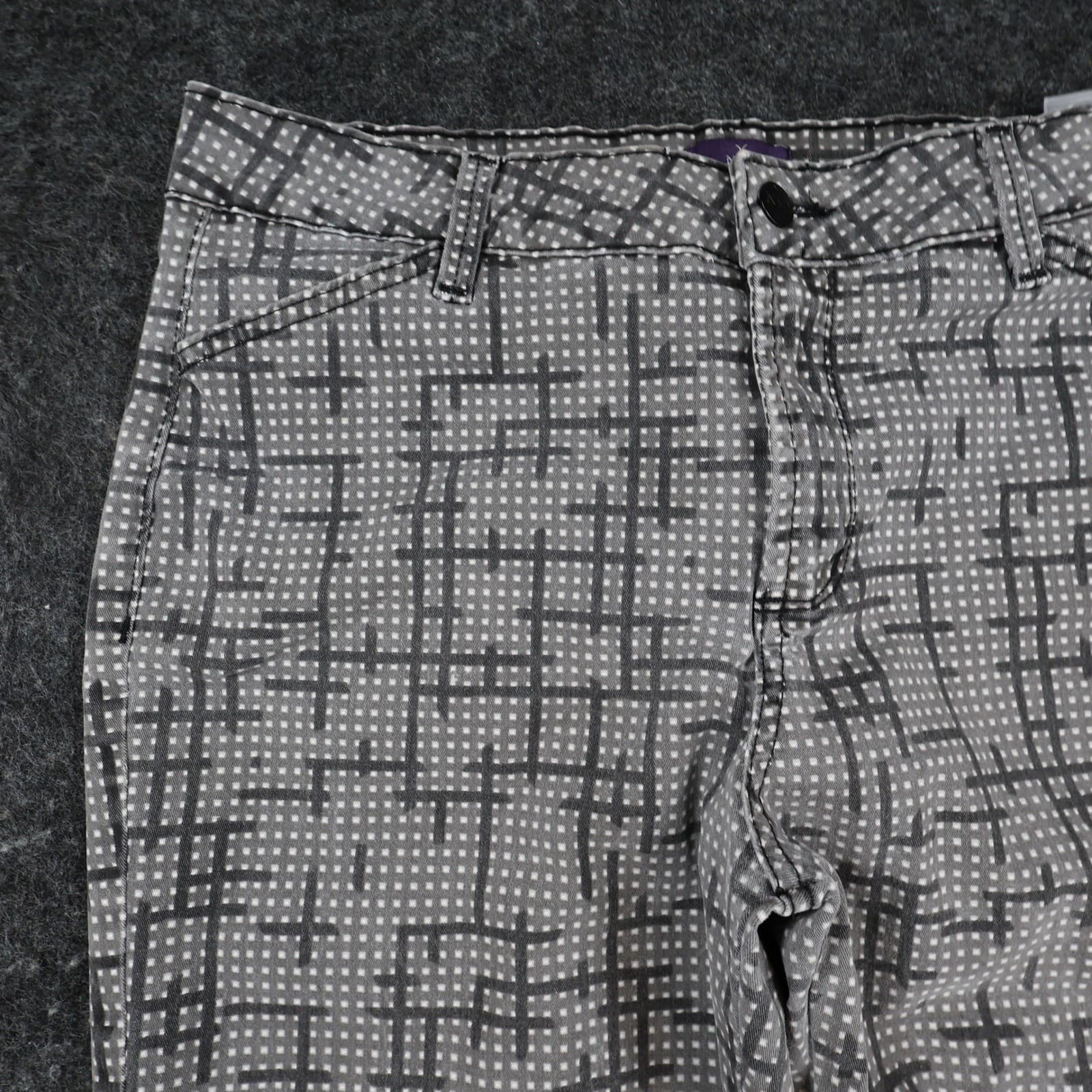 NYDJ Trouser Women Size 10 Gray Cotton Spandex Geometric Grid Print Slim Ankle - Thumbnail 11