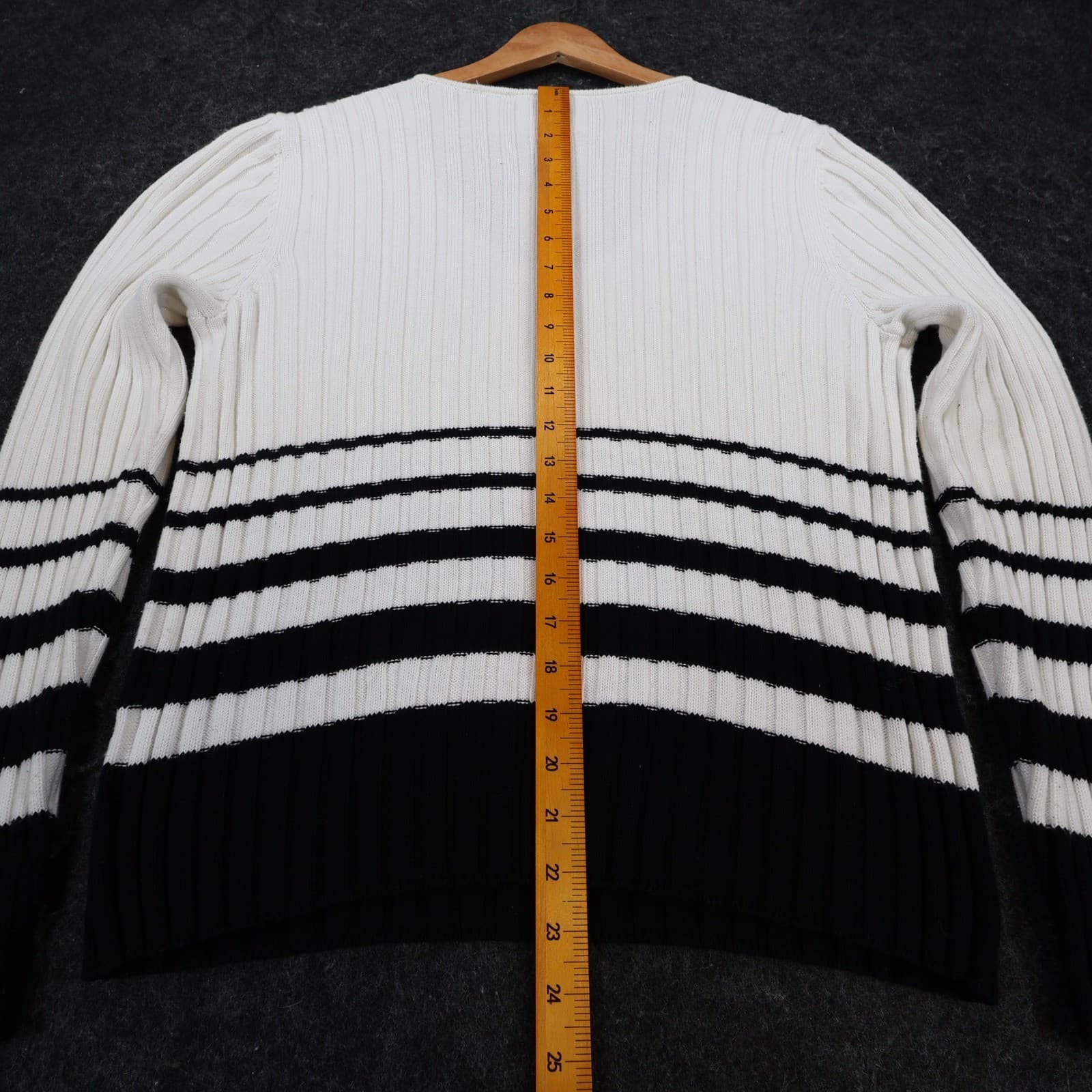 Lauren Ralph Lauren Sweater Womens L White Cotton Ribbed V-Neck Striped Nautical - Thumbnail 5