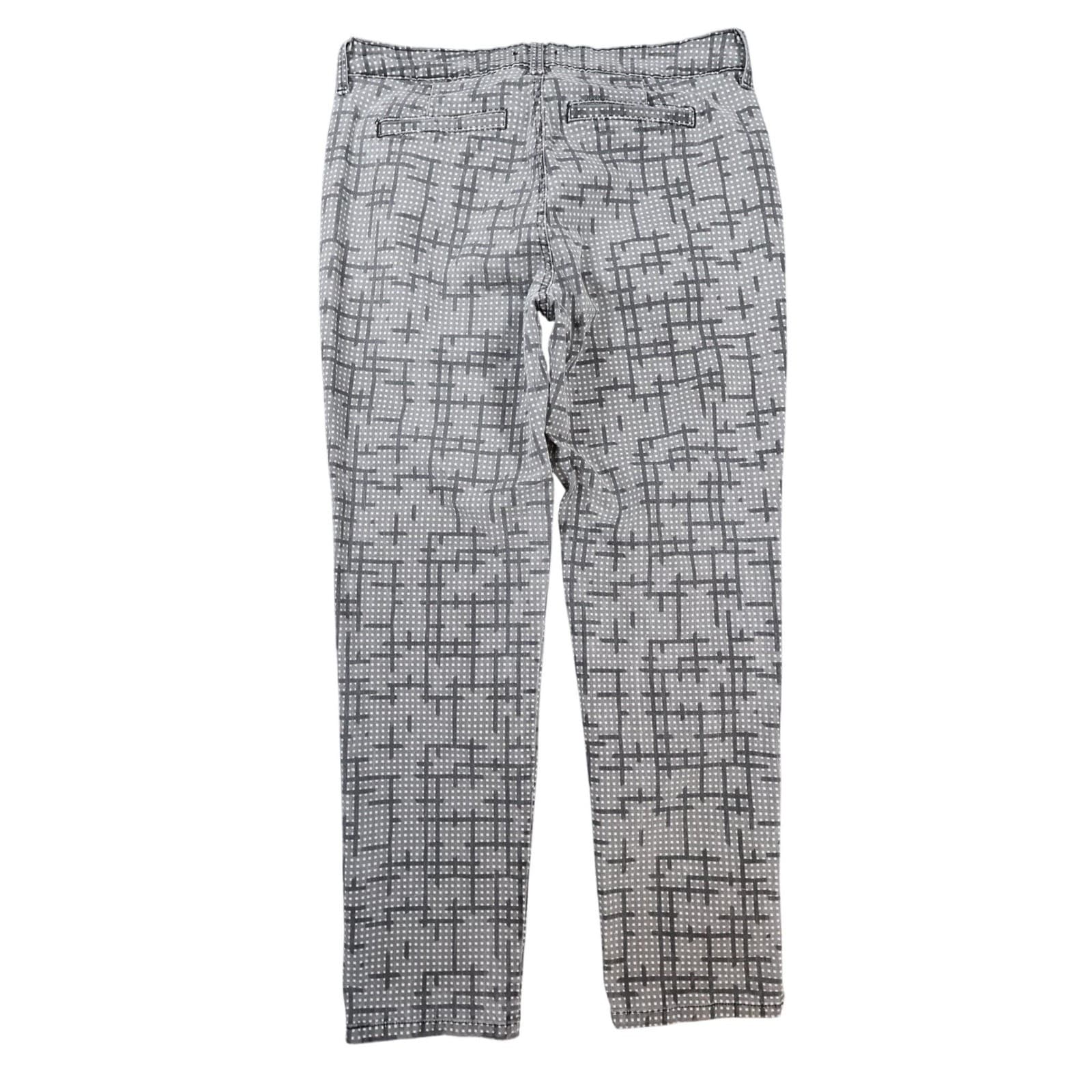 NYDJ Trouser Women Size 10 Gray Cotton Spandex Geometric Grid Print Slim Ankle - Thumbnail 2