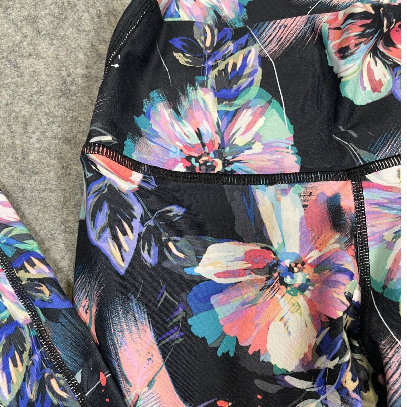 Fabletics Leggings Womens XXS Black Floral High Waisted Excellent Activewear - Thumbnail 2