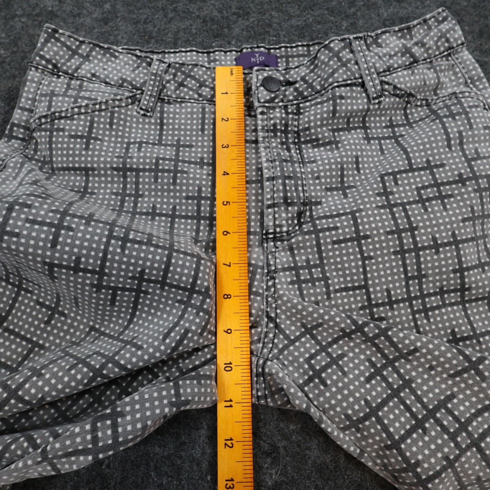 NYDJ Trouser Women Size 10 Gray Cotton Spandex Geometric Grid Print Slim Ankle - Thumbnail 6