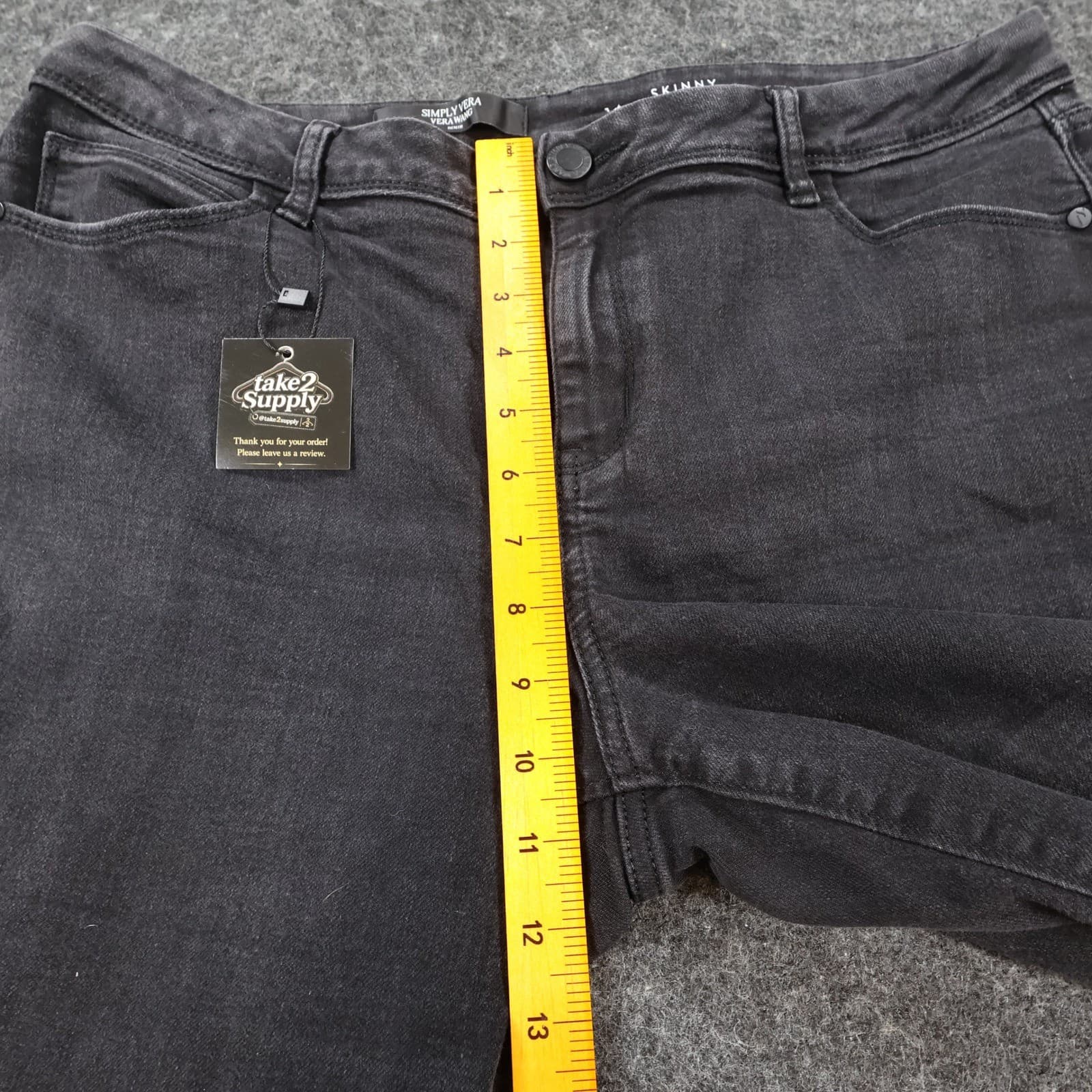 Simply Vera Vera Wang Skinny Jeans Womens 14 Black Denim Mid Rise Faded Stretch - Thumbnail 5