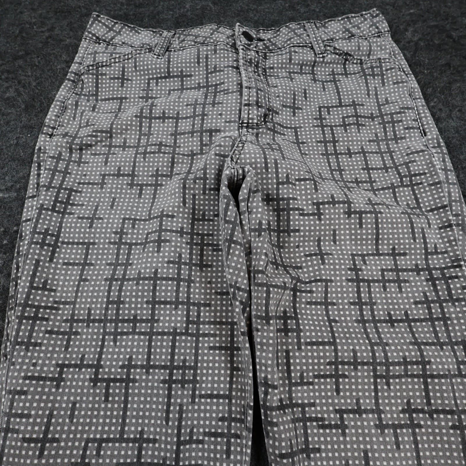 NYDJ Trouser Women Size 10 Gray Cotton Spandex Geometric Grid Print Slim Ankle - Thumbnail 9