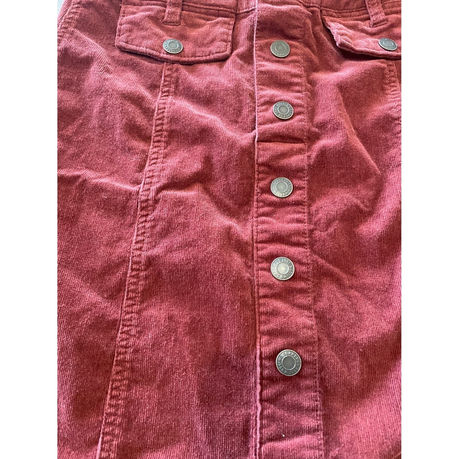 Mossimo Corduroy Mini A-Line Skirt Women Size 8 Burgundy - Thumbnail 2