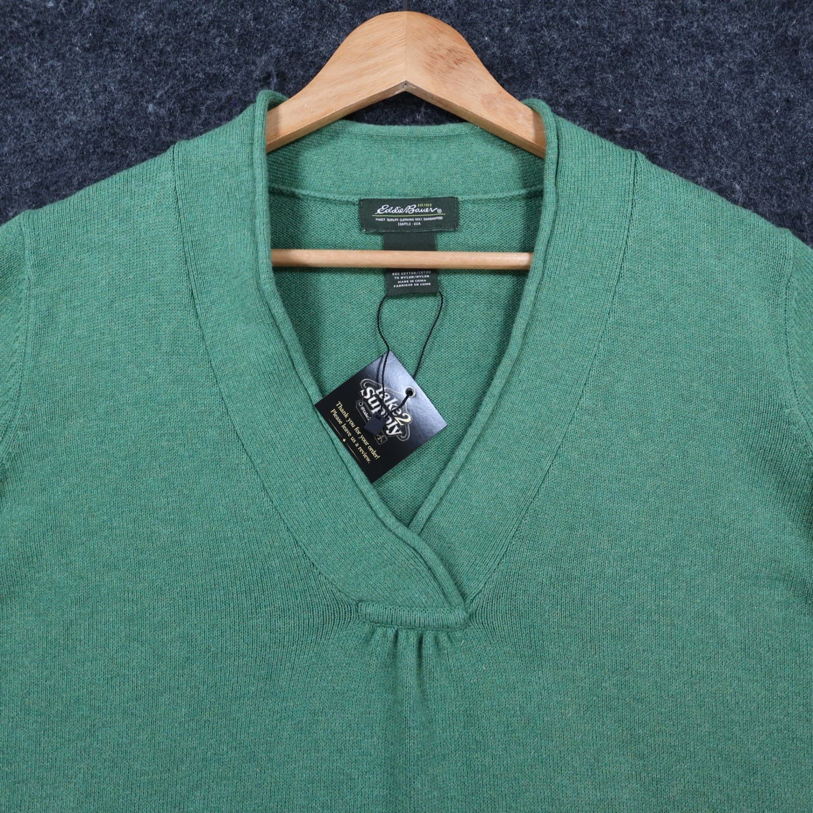 Eddie Bauer Sweater Womens L Green Cotton Blend V-Neck Knit Casual Classic - Thumbnail 8