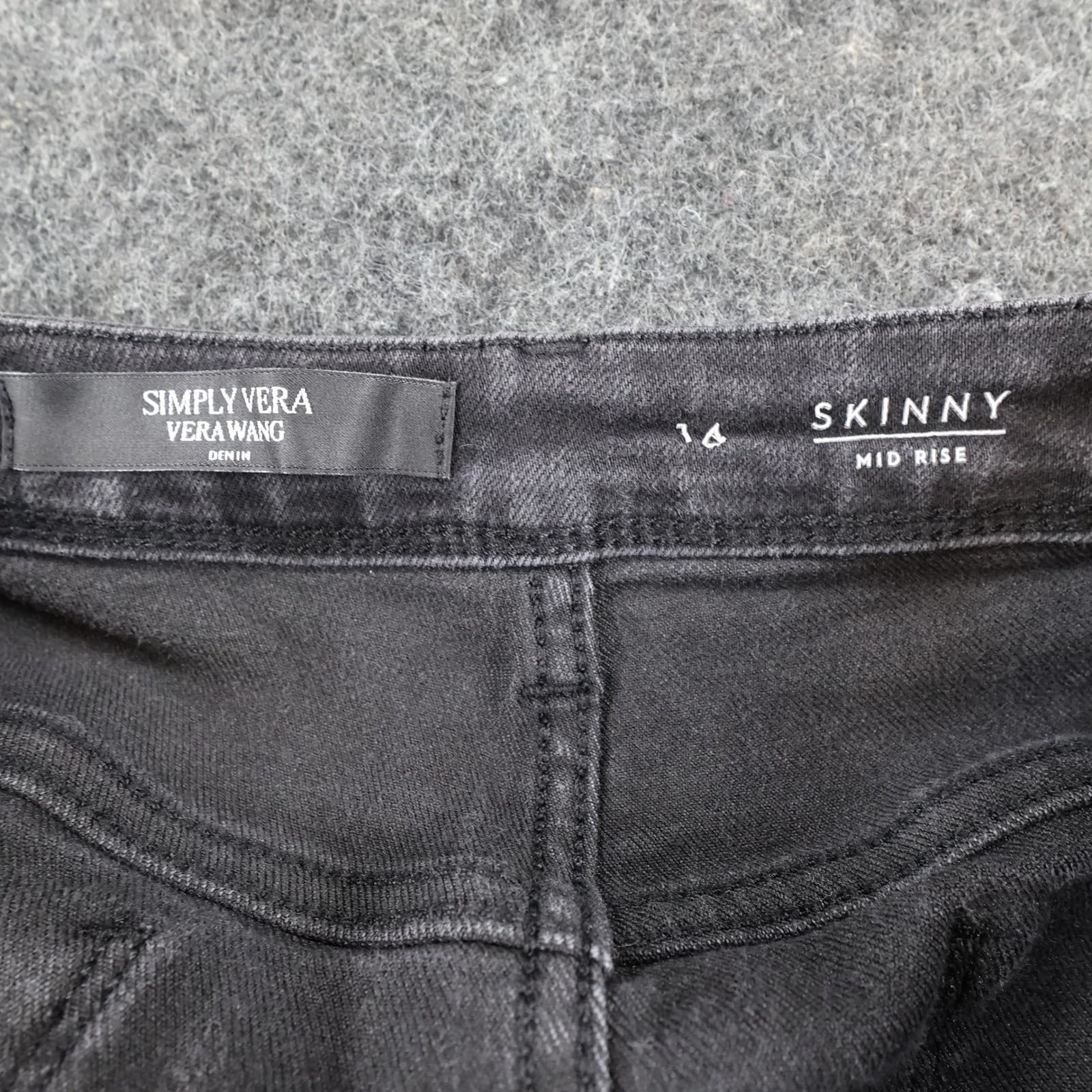 Simply Vera Vera Wang Skinny Jeans Womens 14 Black Denim Mid Rise Faded Stretch - Thumbnail 7