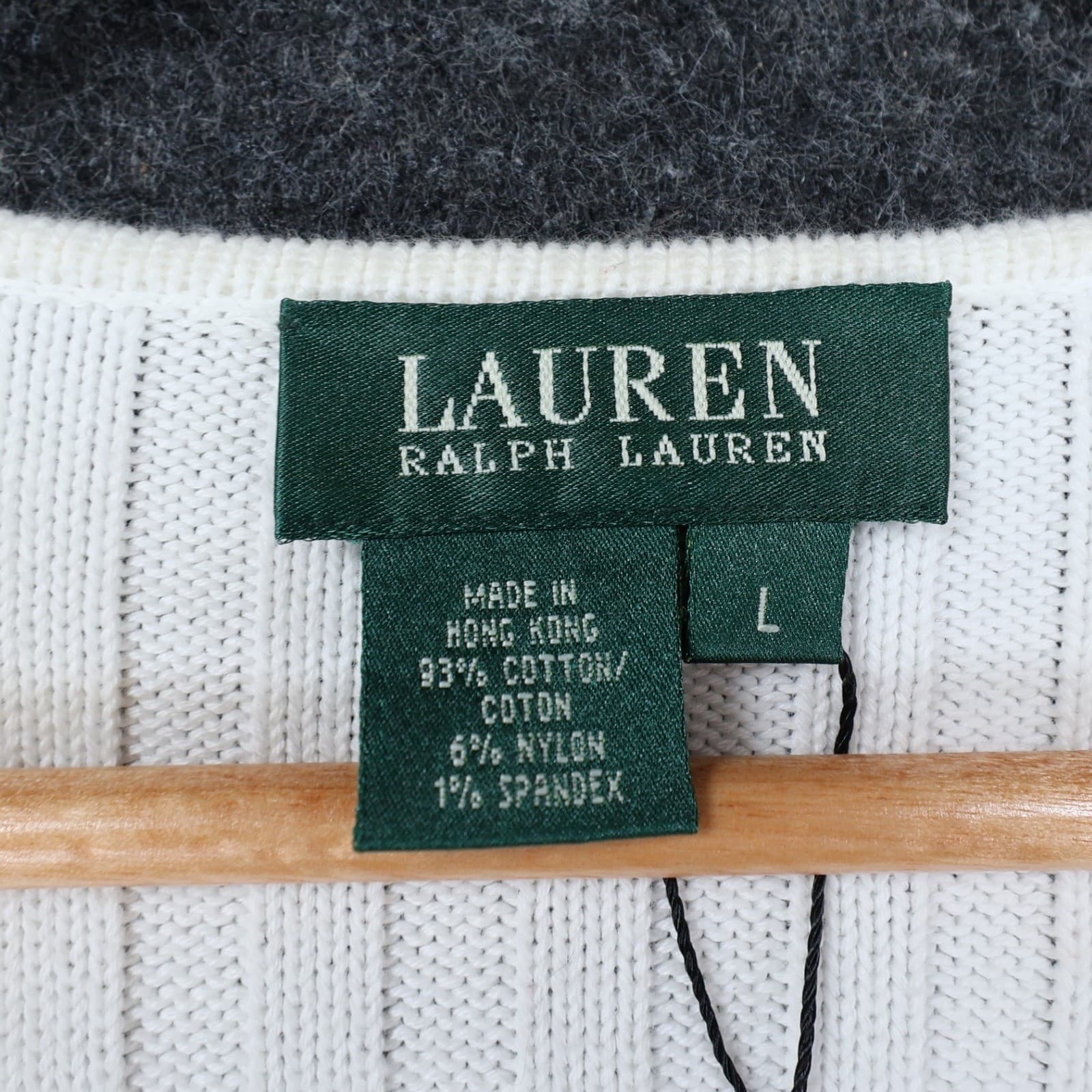 Lauren Ralph Lauren Sweater Womens L White Cotton Ribbed V-Neck Striped Nautical - Thumbnail 7