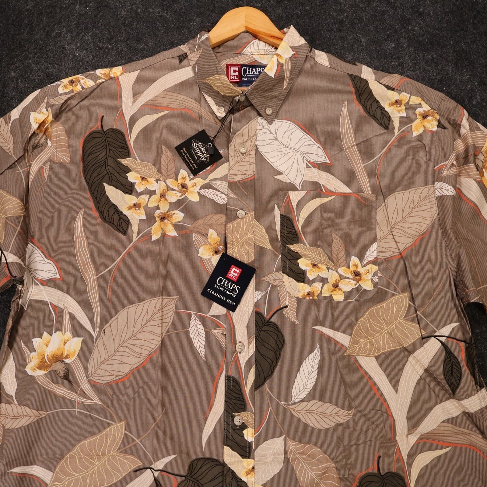 Chaps Ralph Lauren Button Down Shirt Mens XL Brown New Floral Tropical Vintage - Thumbnail 3