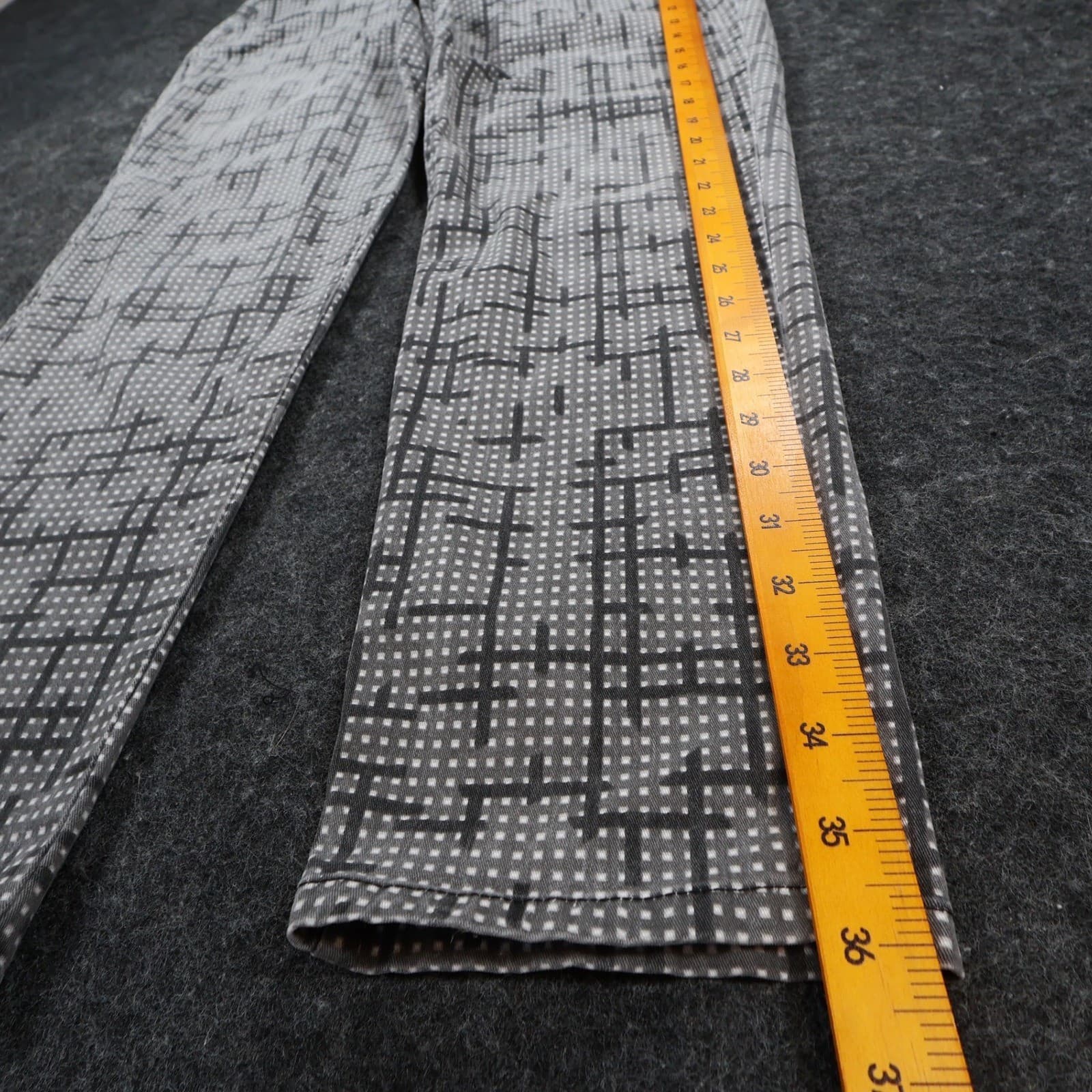 NYDJ Trouser Women Size 10 Gray Cotton Spandex Geometric Grid Print Slim Ankle - Thumbnail 3