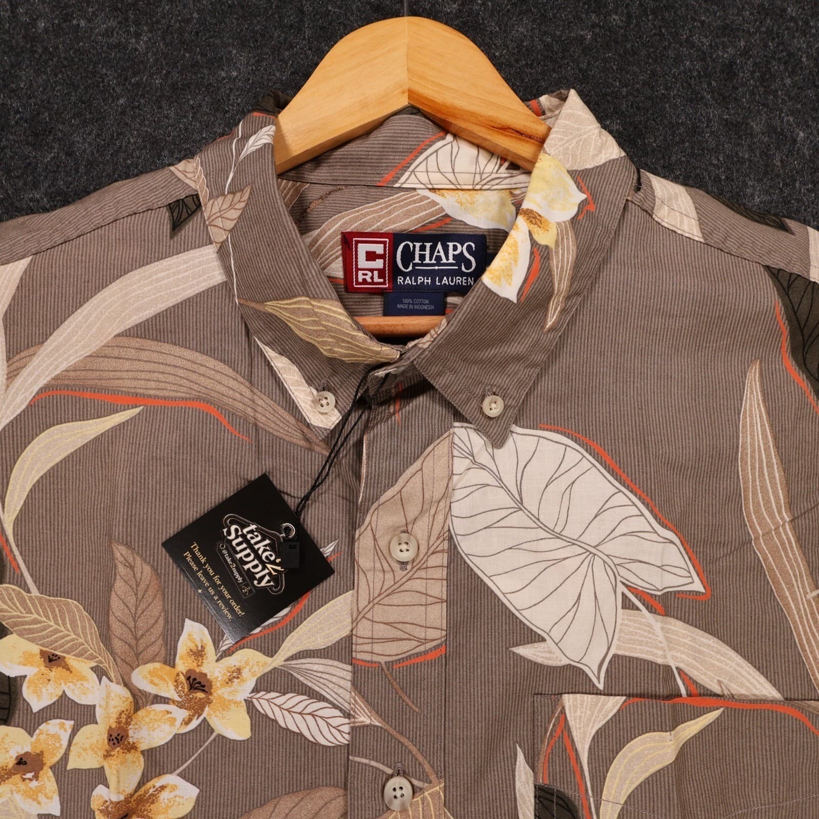 Chaps Ralph Lauren Button Down Shirt Mens XL Brown New Floral Tropical Vintage - Thumbnail 5