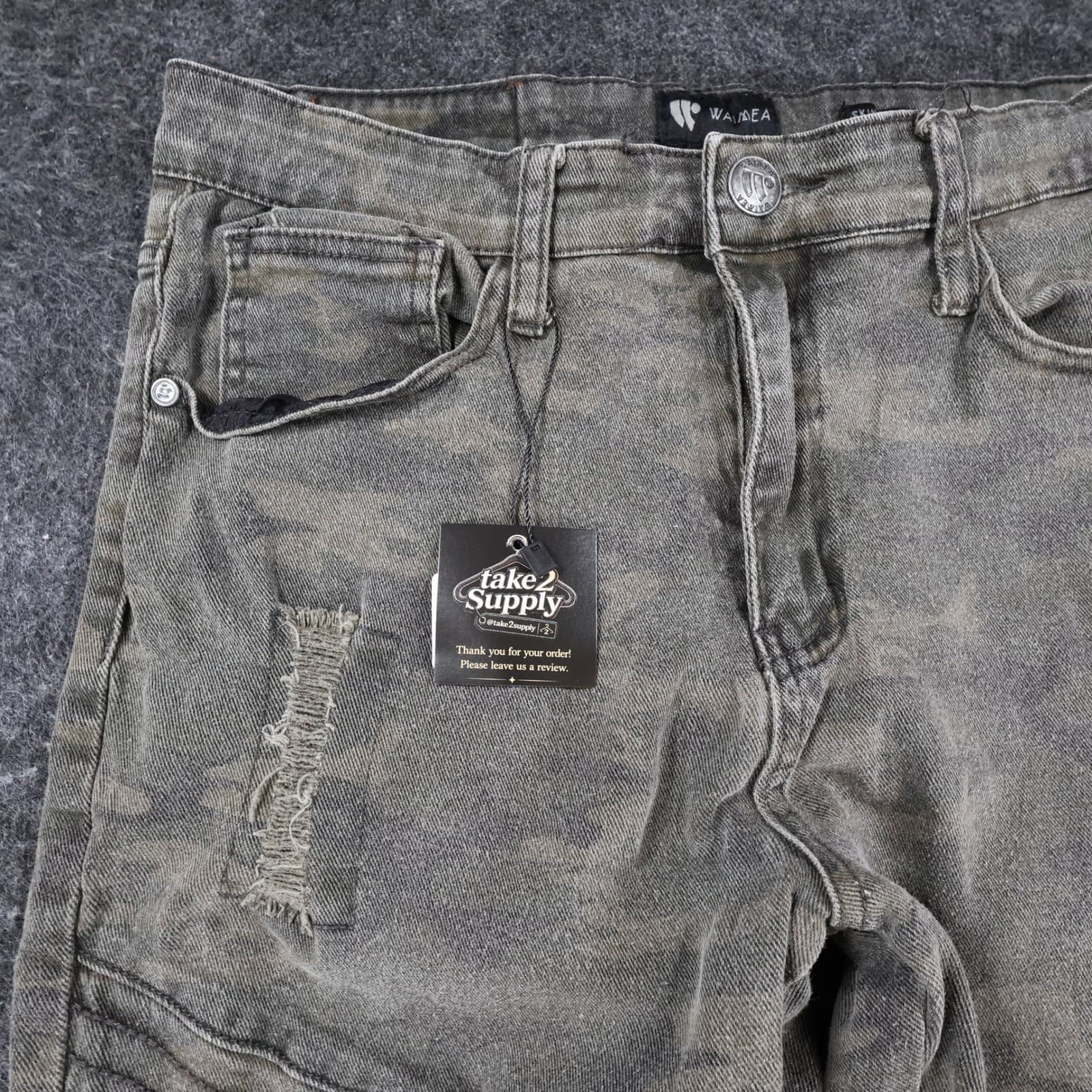 Waimea Biker Jeans Mens 34 Green Cotton Spandex Skinny Fit Camo Distressed Moto - Thumbnail 11