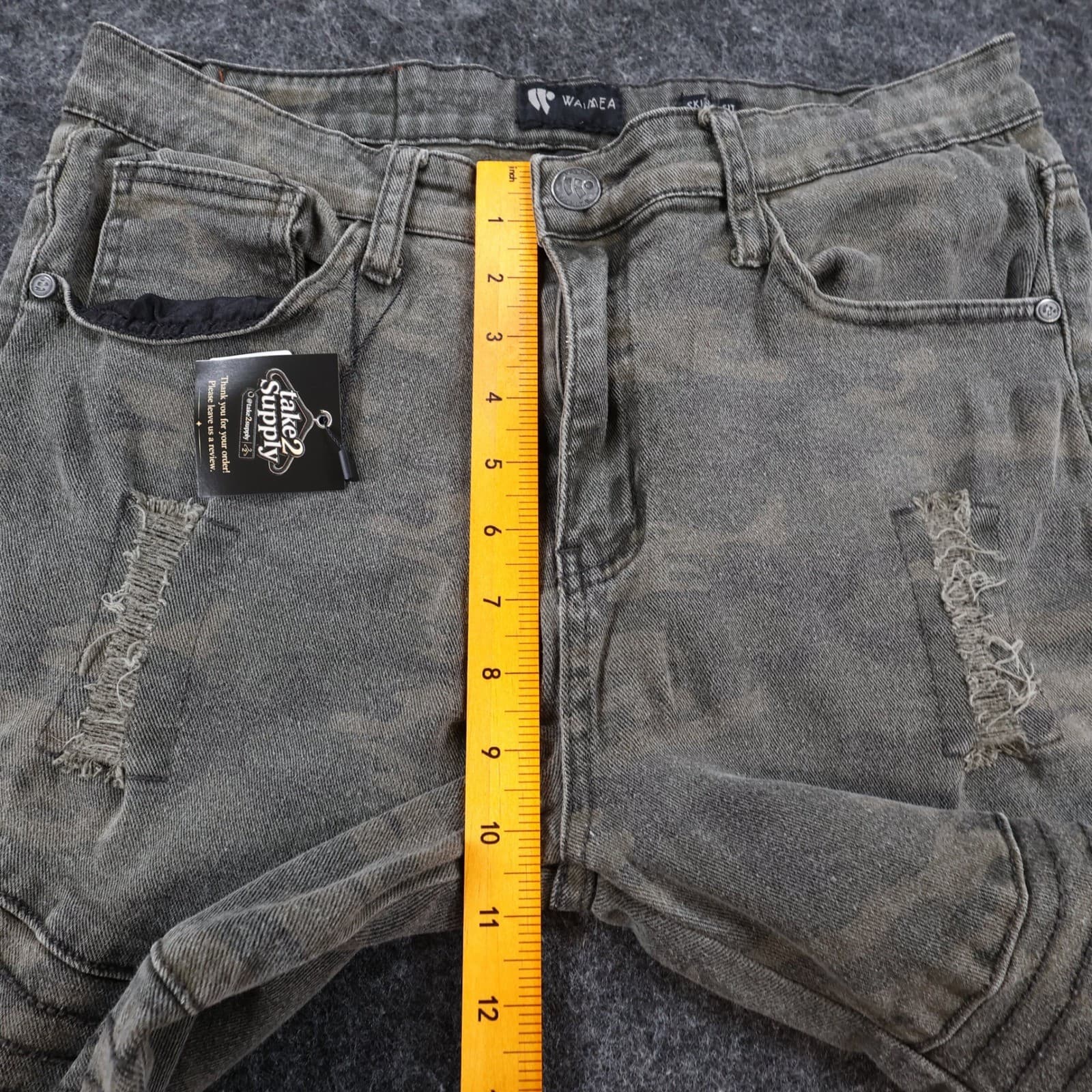 Waimea Biker Jeans Mens 34 Green Cotton Spandex Skinny Fit Camo Distressed Moto - Thumbnail 5
