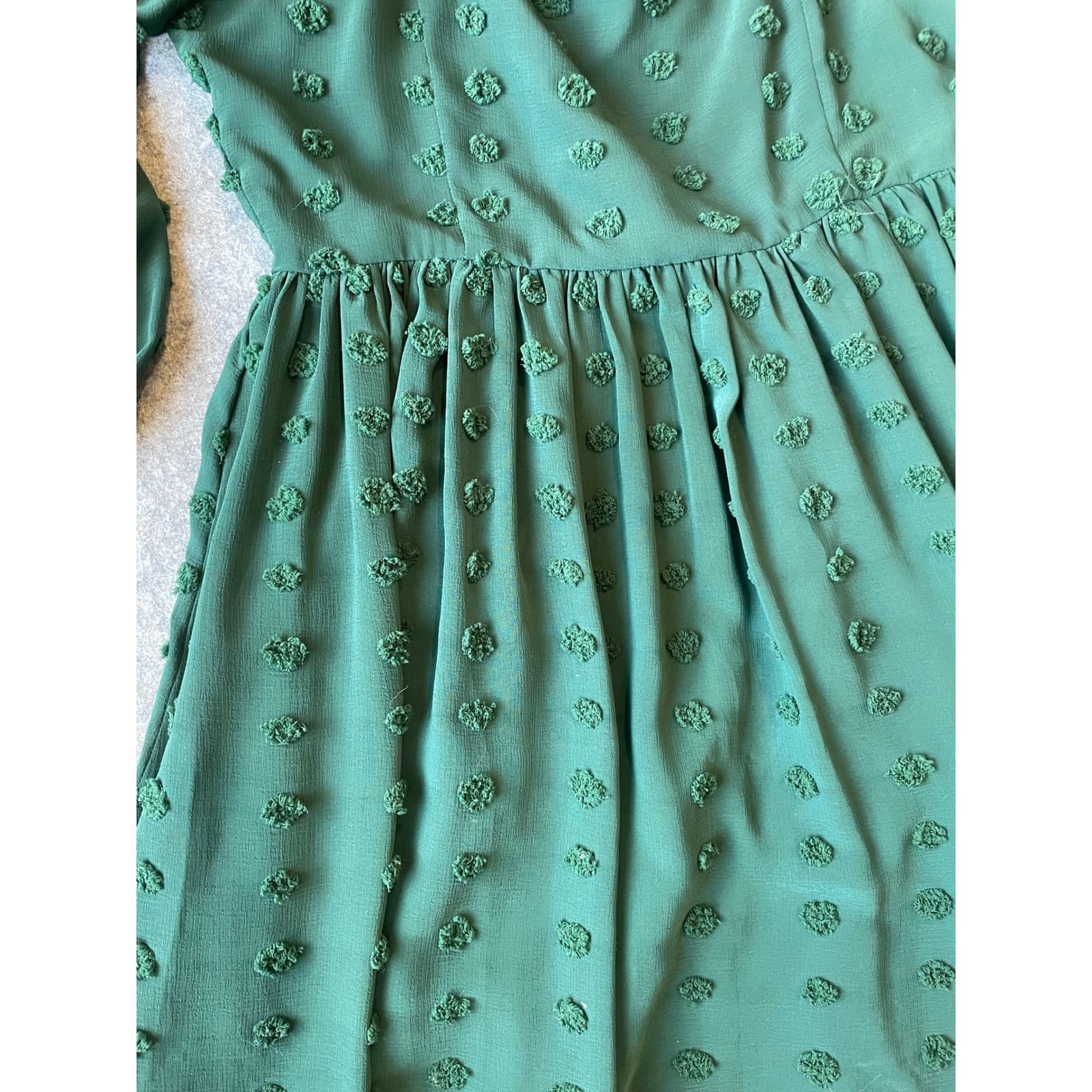 Mainstrip Swiss Dot Mini Dress Women Small Green Puff Sleeve Babydoll - Thumbnail 2