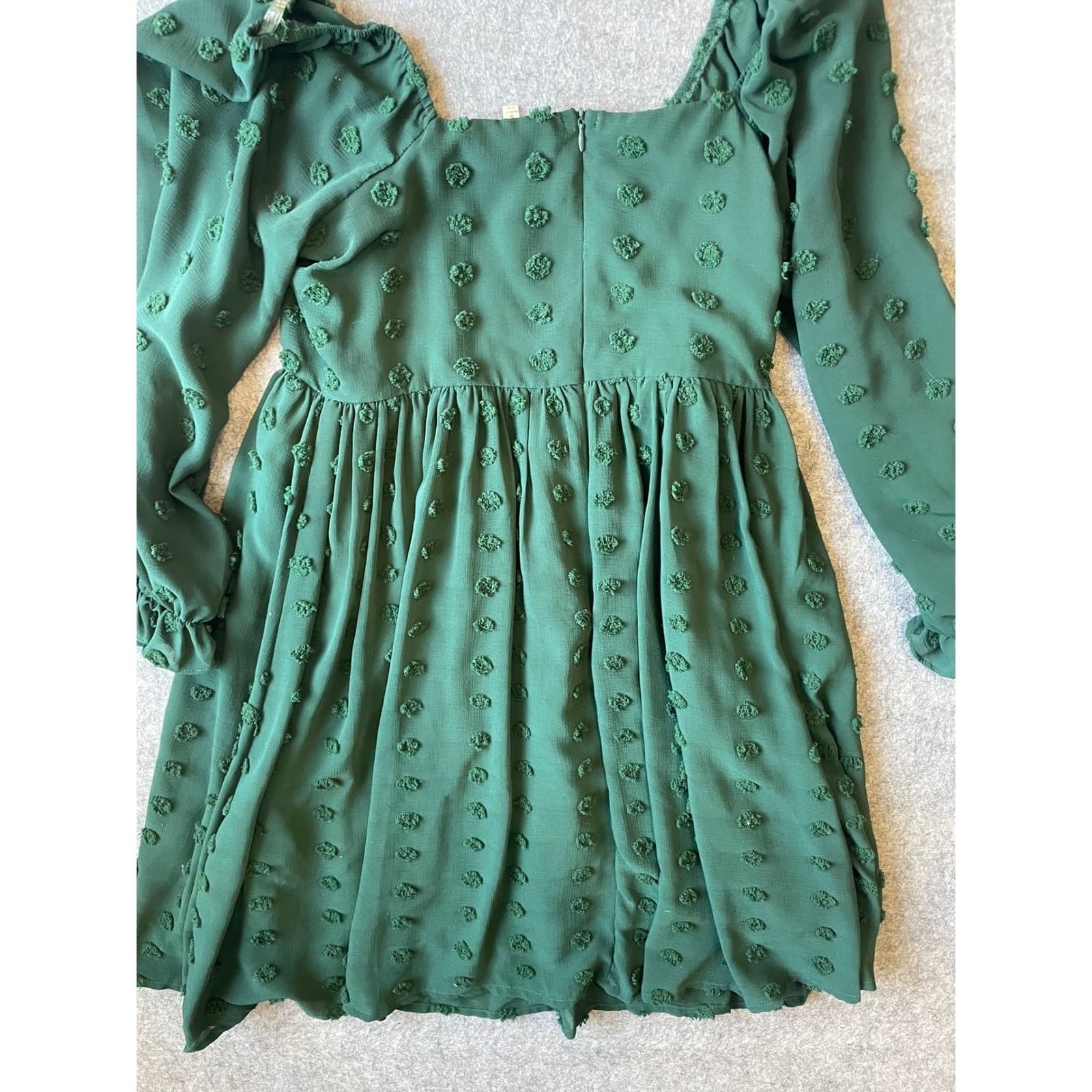 Mainstrip Swiss Dot Mini Dress Women Small Green Puff Sleeve Babydoll - Thumbnail 5