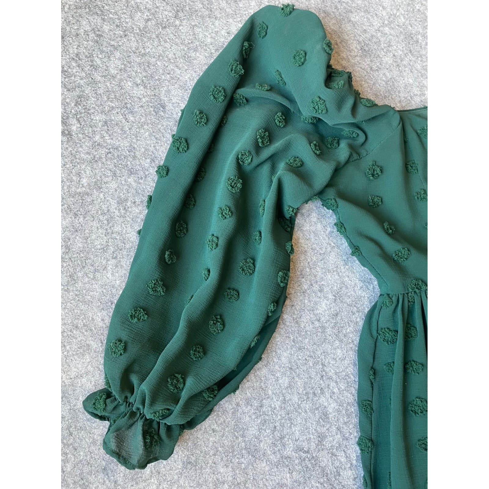 Mainstrip Swiss Dot Mini Dress Women Small Green Puff Sleeve Babydoll - Thumbnail 3