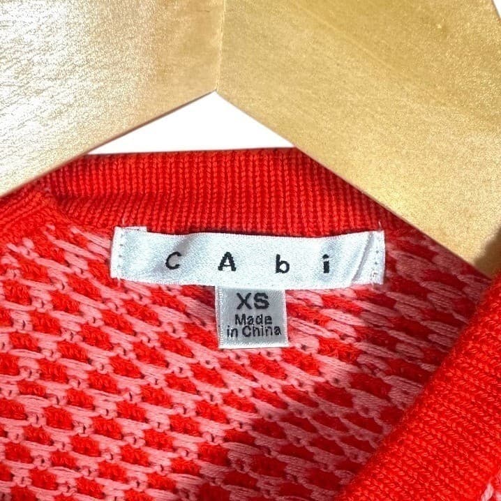 Cabi Red Geometric Knit Bomber Jacket Zipper Pockets Dolman Sleeve XS - Thumbnail 6