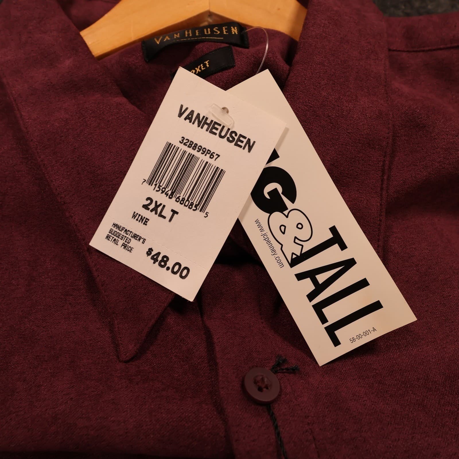 Van Heusen Button Up Shirt Mens 2XLT Wine New Vintage Soft Suede 32B899P67 - Thumbnail 7