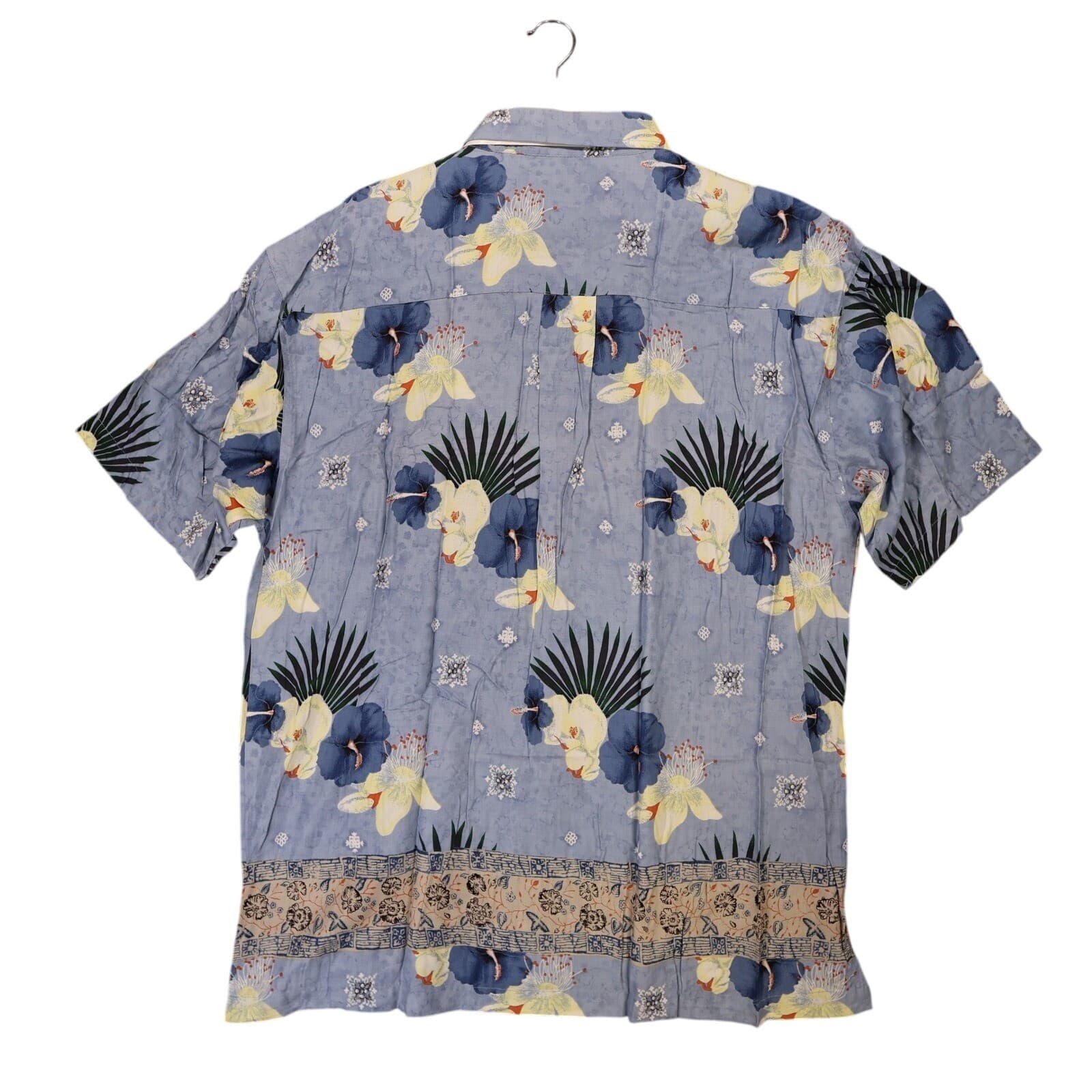 R&R Casuals Button Up Shirt Mens XL Blue Excellent Vintage Floral Hibiscus Rayon - Thumbnail 2
