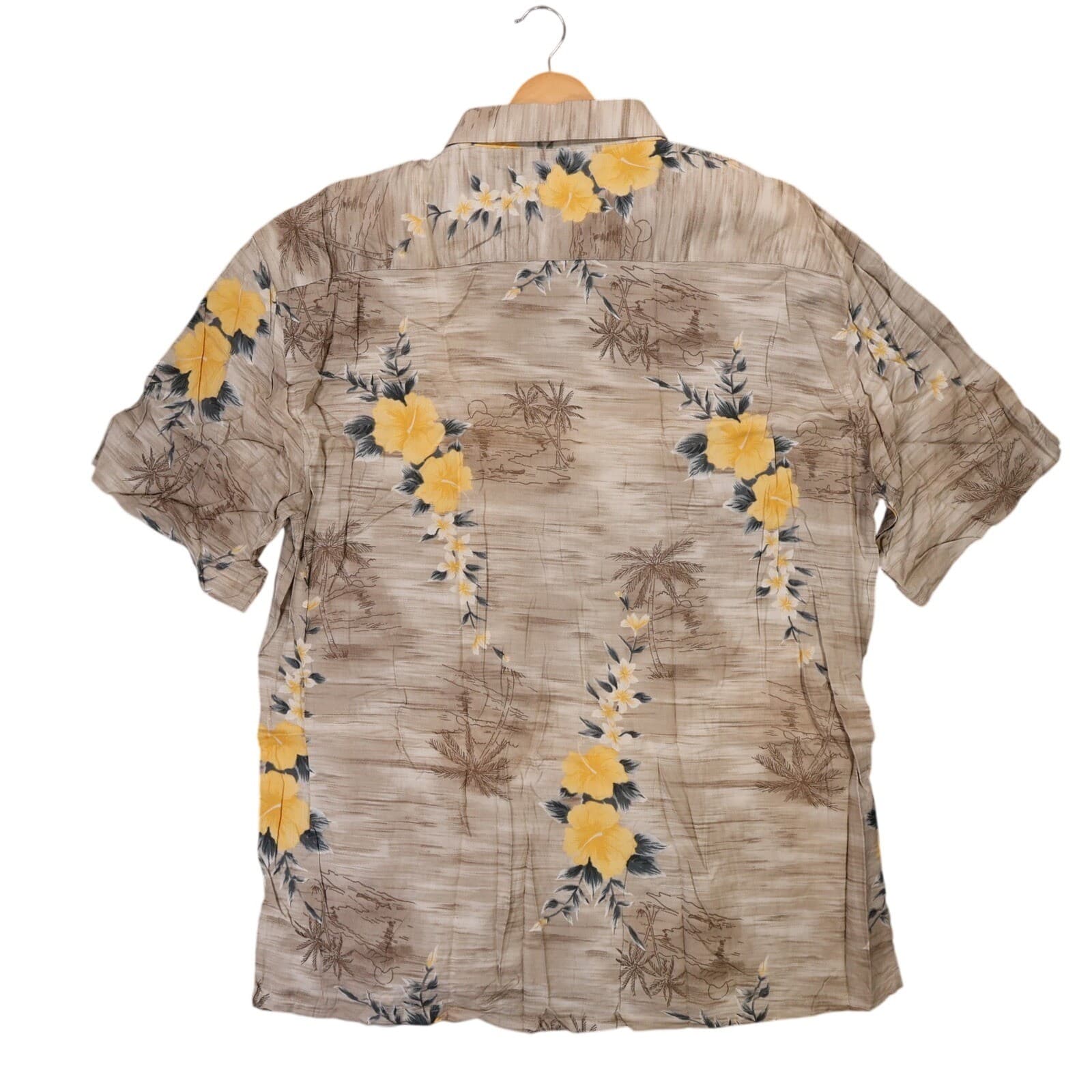 Pierre Cardin Sport Shirt Mens XL Tan New Tropical Floral Rayon Vintage - Thumbnail 2
