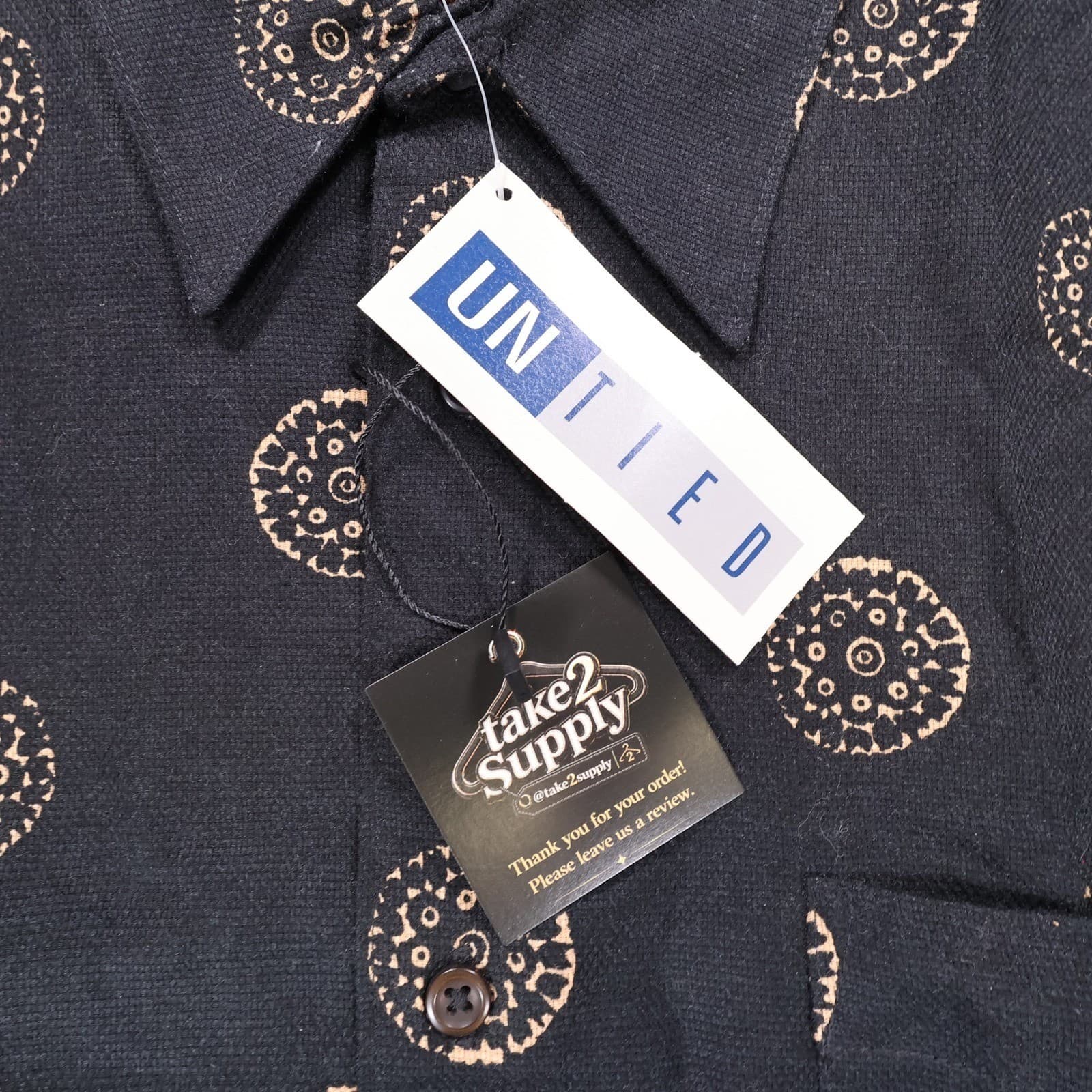 UNTIED Button Up Shirt Mens XL Vintage New Geometric Print Short Sleeve Cotton - Thumbnail 6