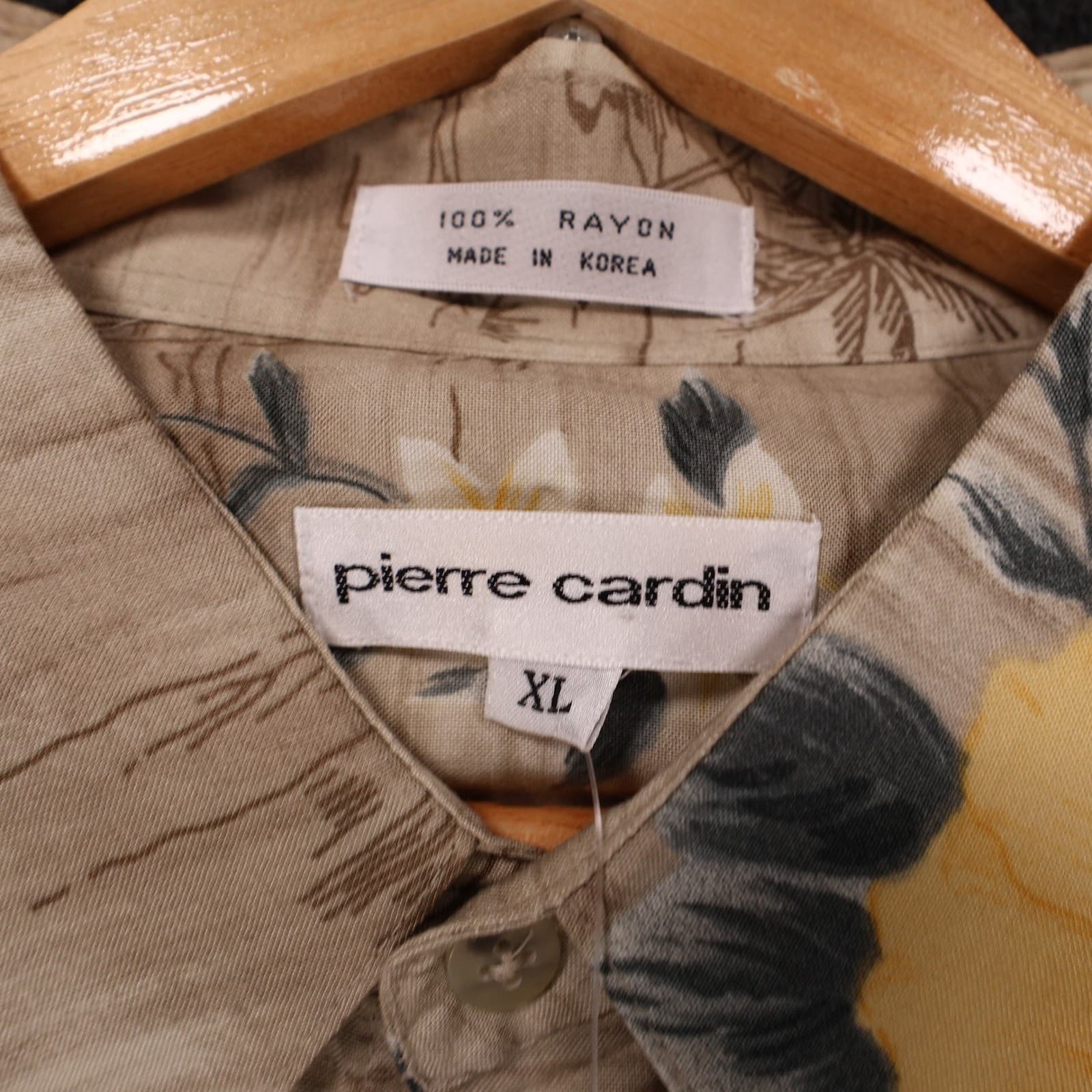 Pierre Cardin Sport Shirt Mens XL Tan New Tropical Floral Rayon Vintage - Thumbnail 7