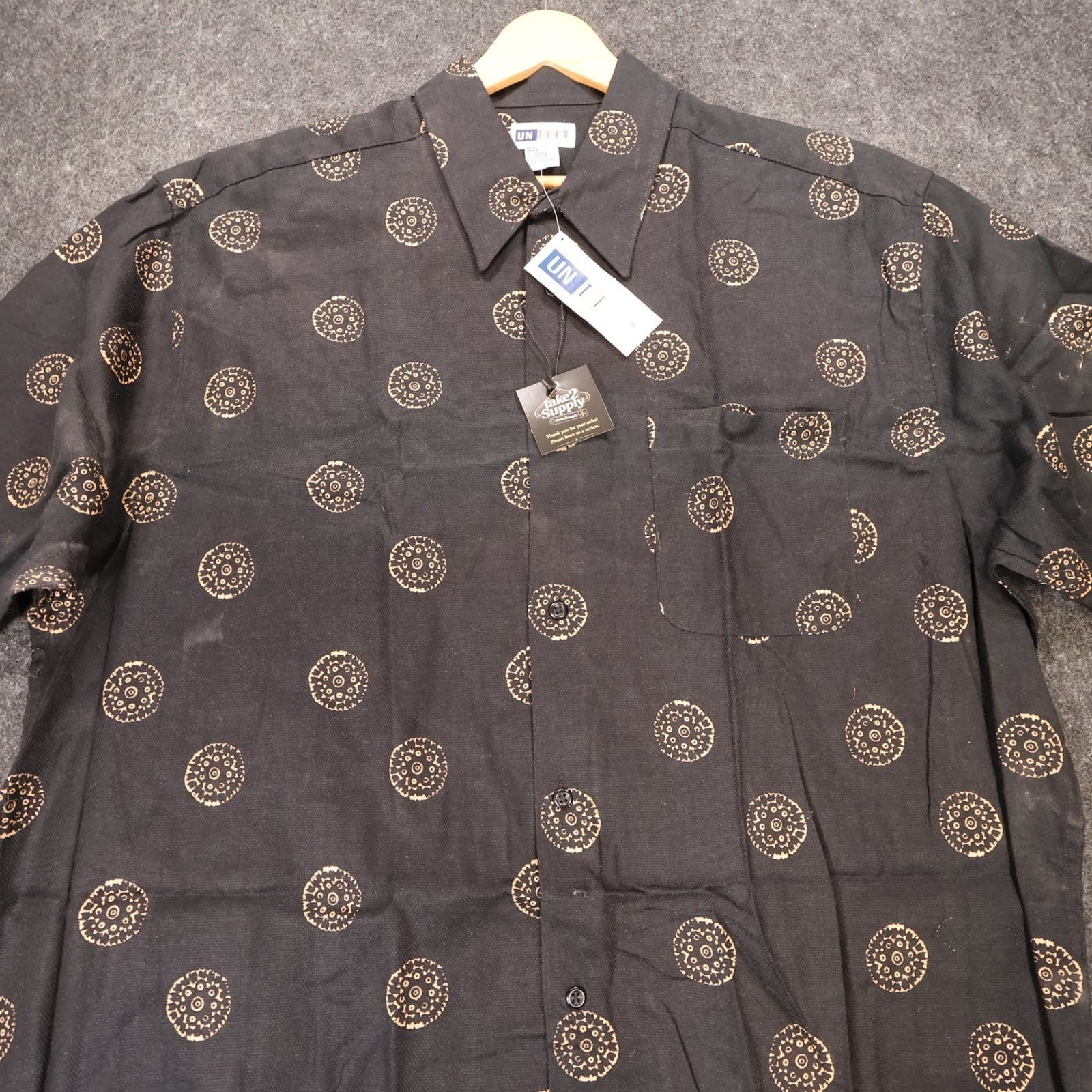 UNTIED Button Up Shirt Mens XL Vintage New Geometric Print Short Sleeve Cotton - Thumbnail 3