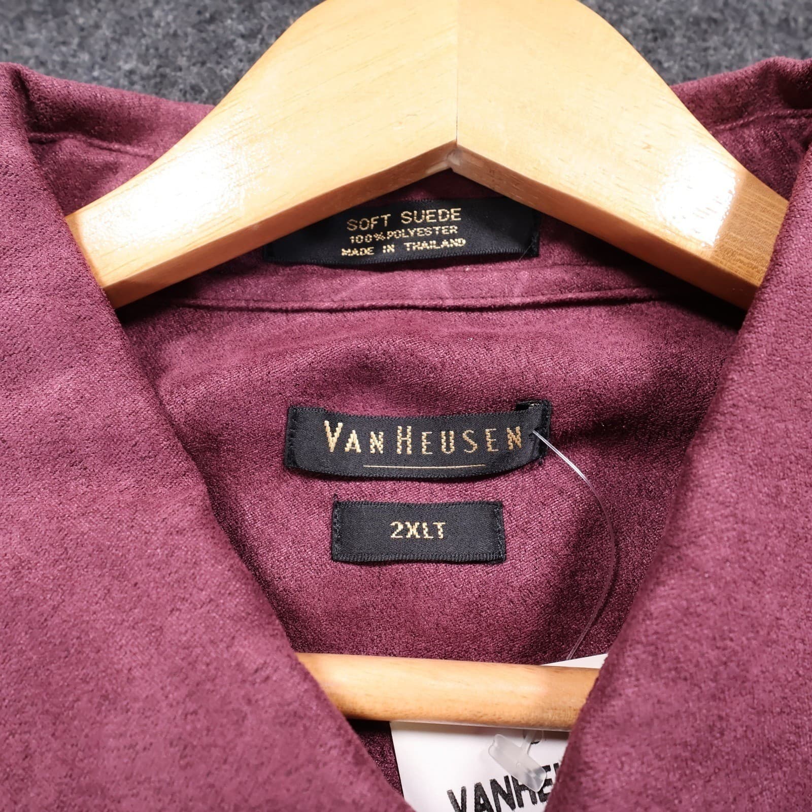 Van Heusen Button Up Shirt Mens 2XLT Wine New Vintage Soft Suede 32B899P67 - Thumbnail 6