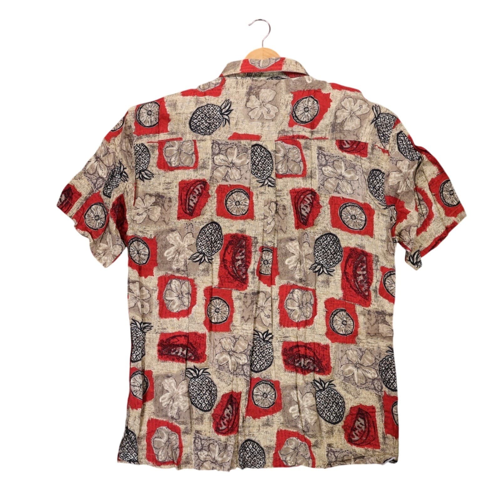 R&R Casuals Hawaiian Shirt Mens XL Tan Red New Vintage Pineapple Tropical Rayon - Thumbnail 2
