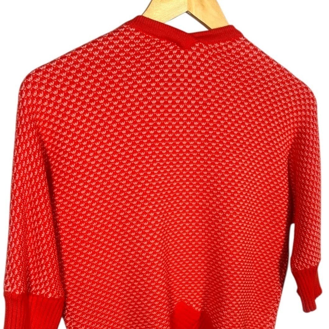 Cabi Red Geometric Knit Bomber Jacket Zipper Pockets Dolman Sleeve XS - Thumbnail 5
