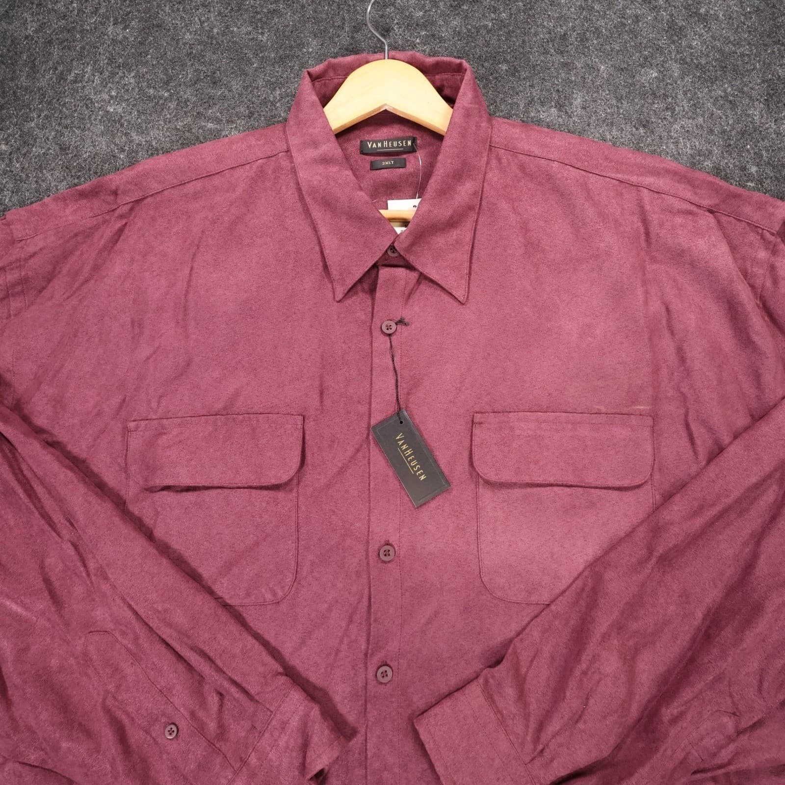 Van Heusen Button Up Shirt Mens 2XLT Wine New Vintage Soft Suede 32B899P67 - Thumbnail 3