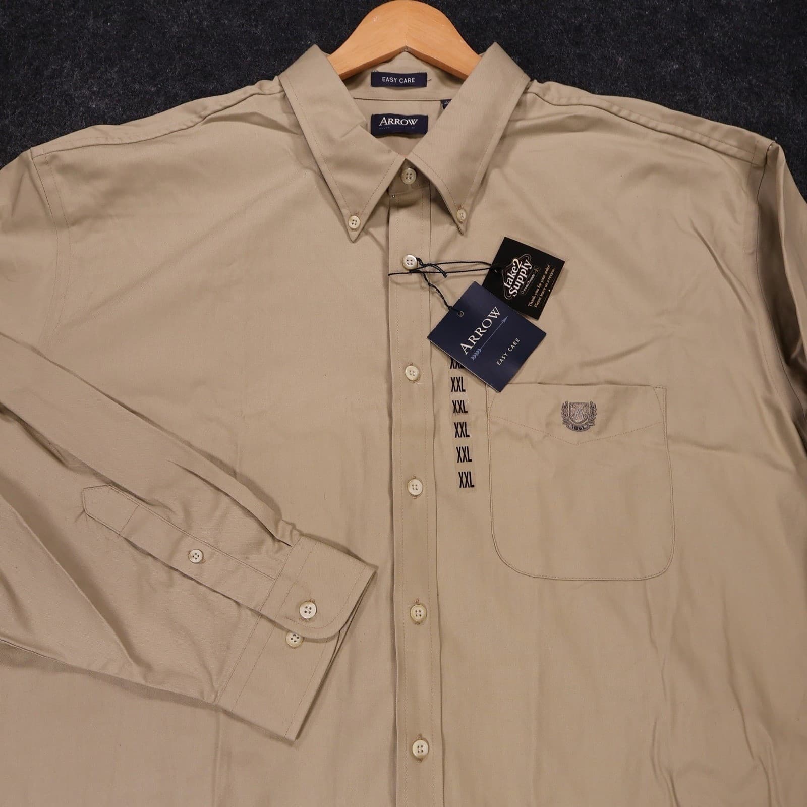 Arrow Button Down Shirt Mens XXL Tan New Vintage Easy Care Long Sleeve - Thumbnail 3