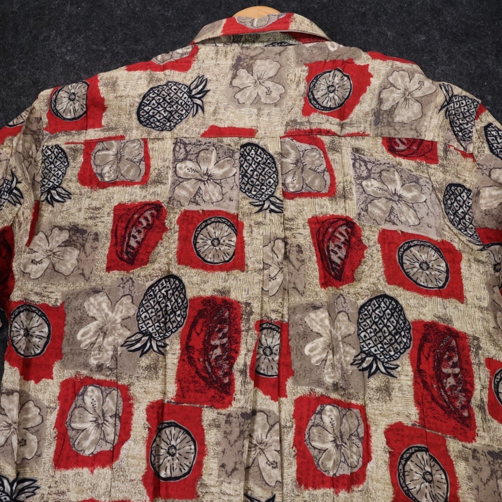R&R Casuals Hawaiian Shirt Mens XL Tan Red New Vintage Pineapple Tropical Rayon - Thumbnail 5