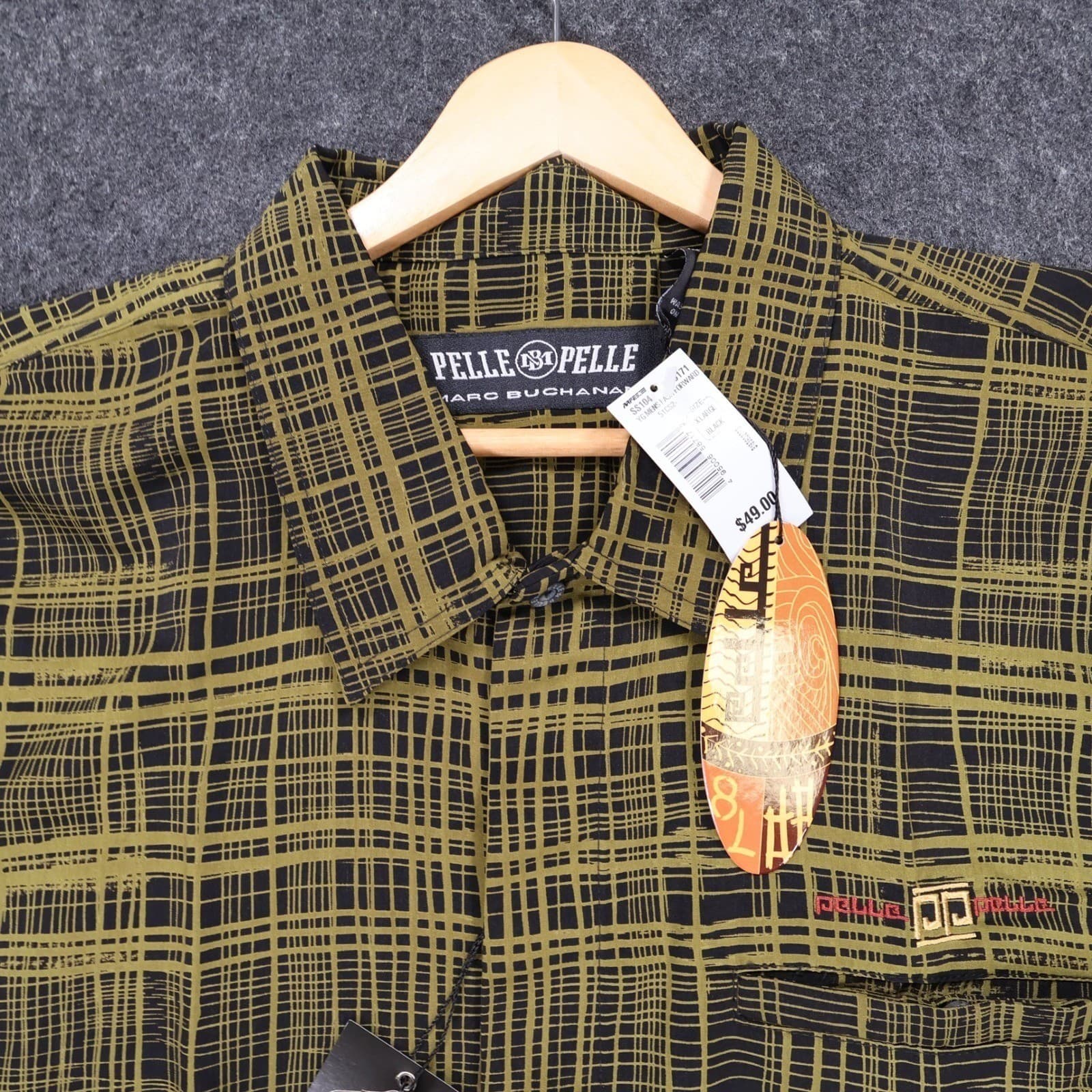 Pelle Pelle Button Up Shirt Mens XL Black New Vintage Tribal Mask Marc Buchanan - Thumbnail 3