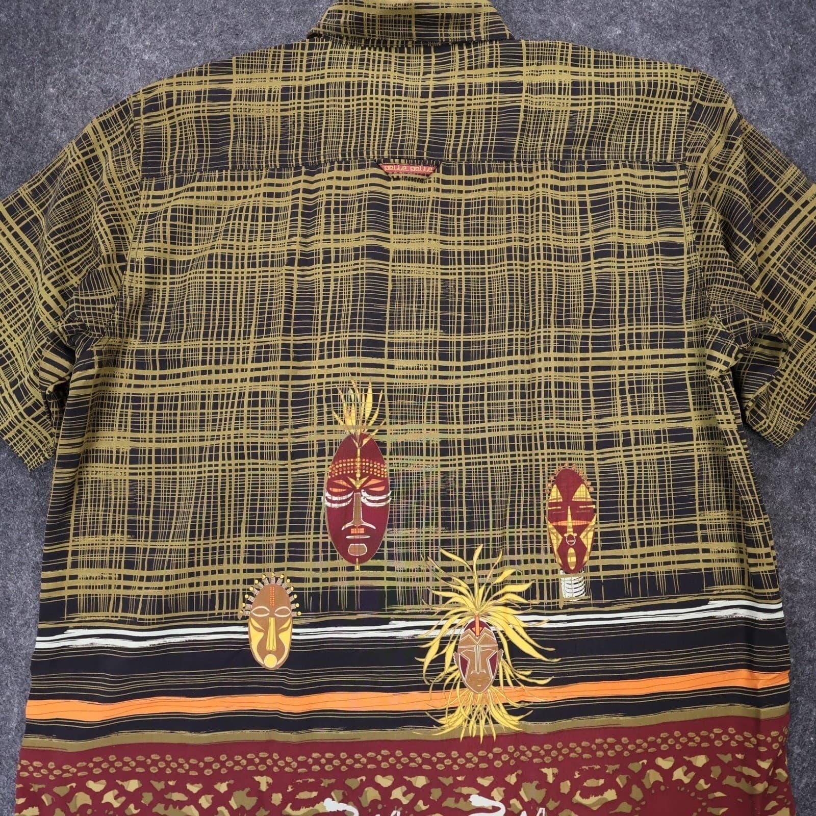 Pelle Pelle Button Up Shirt Mens XL Black New Vintage Tribal Mask Marc Buchanan - Thumbnail 5